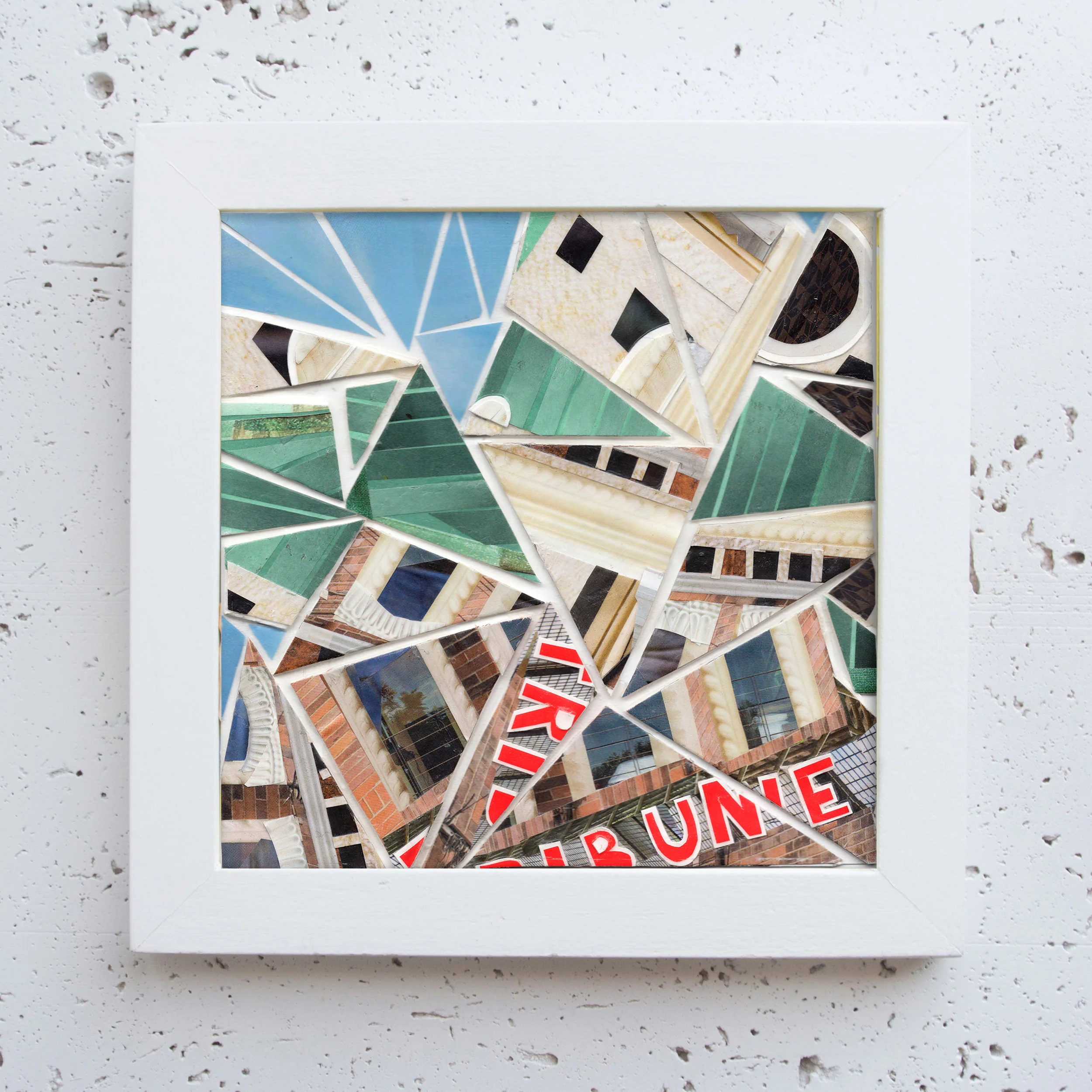 more the merrlier handmade collage art - oakland tribune tower framed original collage