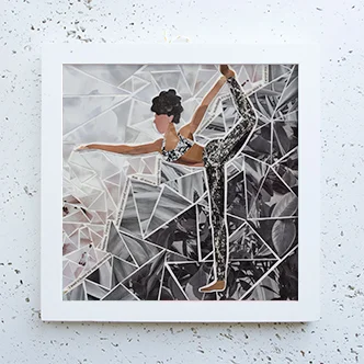 more the merrlier handmade collage art - dancers pose yoga / yogi framed original collage