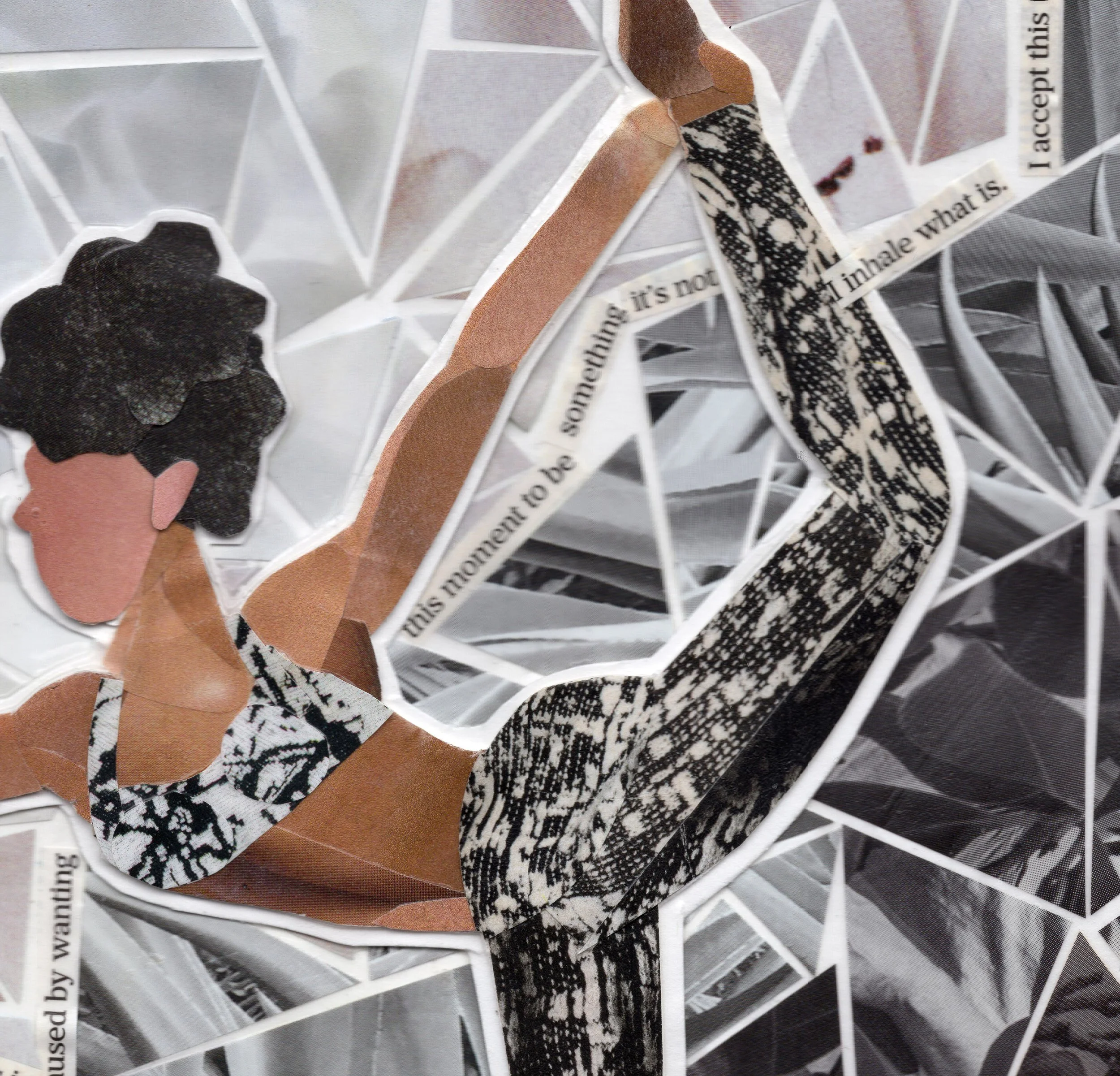 more the merrlier handmade collage art - dancers pose yoga / yogi framed original collage (zoom in)