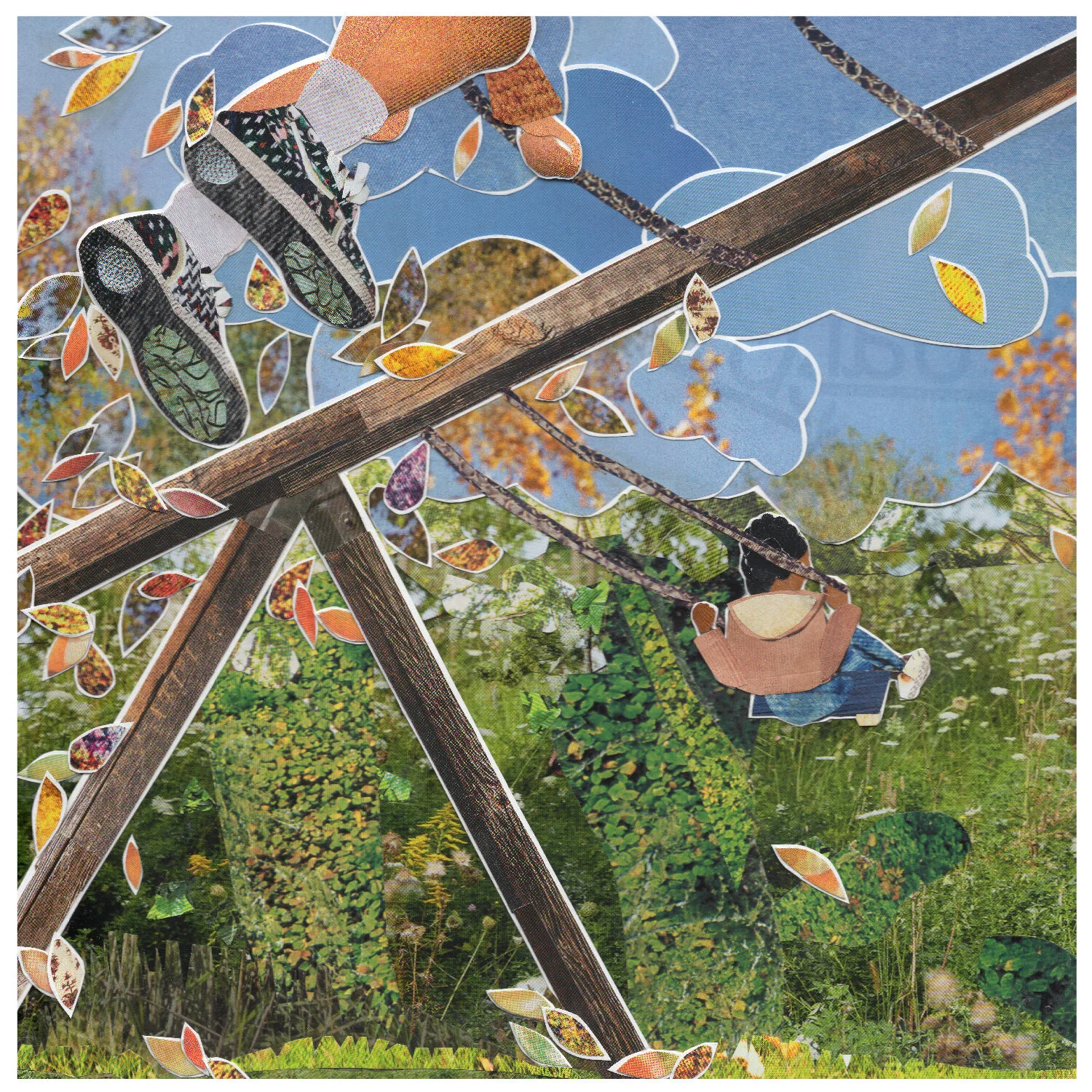 Swinging Into Fall Like - Handmade Collage Art Greeting Card
