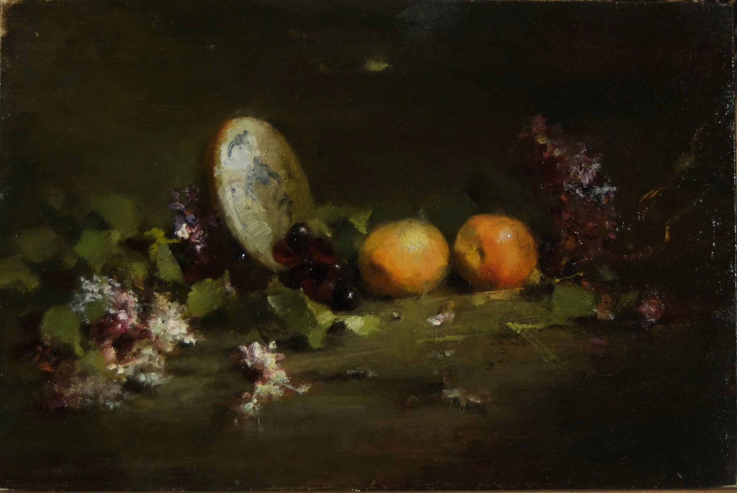 necatarines with lilacs.jpg