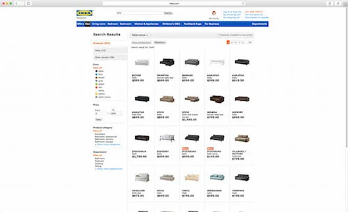 Many e-commerce sites don’t make use of available space on larger screens. The result: often a lot of white space surrounding a rather crammed search results page. 