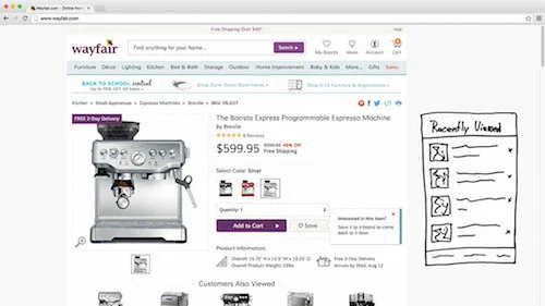 Product suggestions or a list of recently viewed items may be placed in a sidebar for easy cross-product navigation