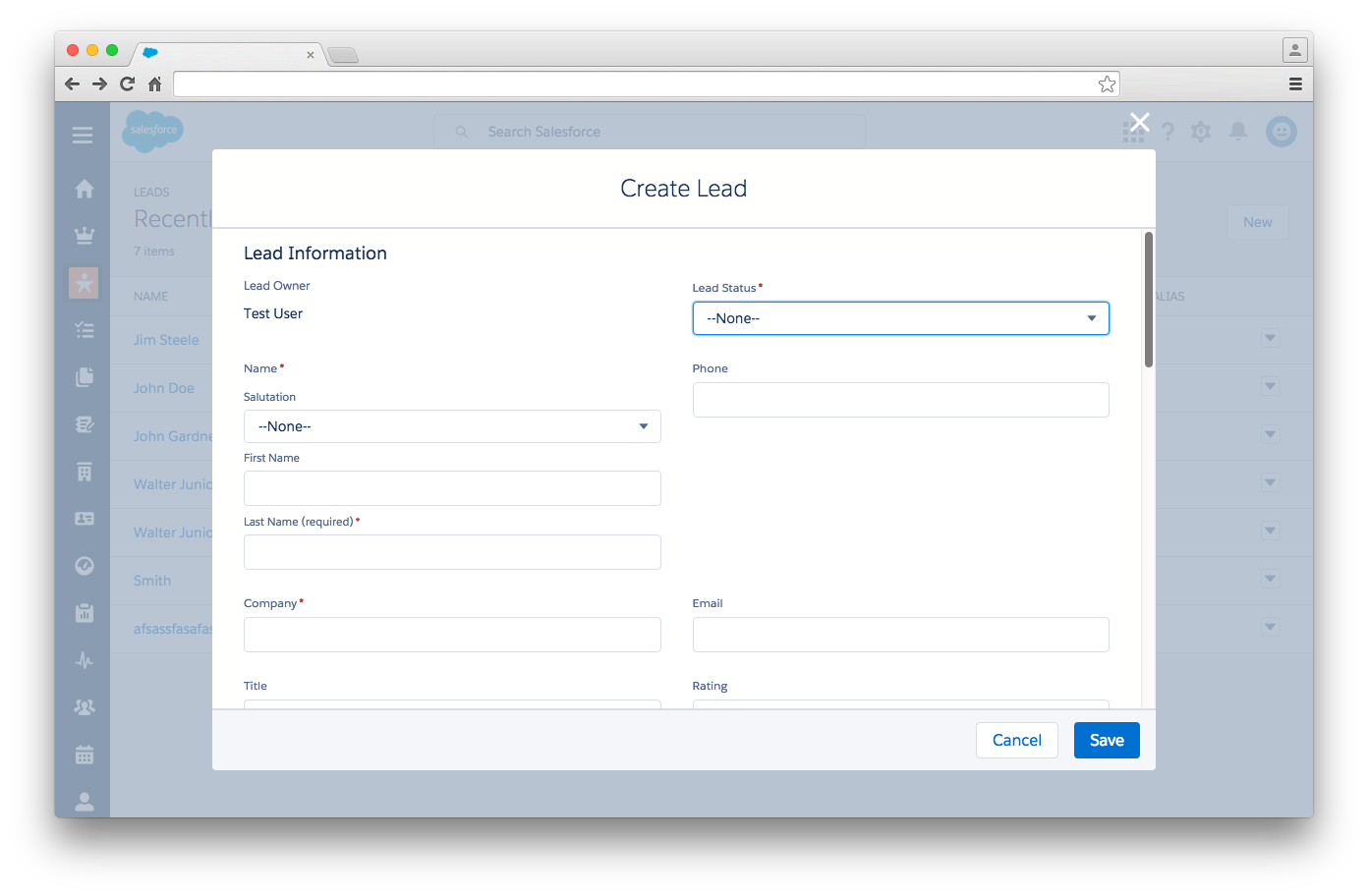 Creating a new lead in Salesforce