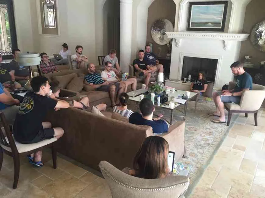 The Postmark team gathered in a living room during our 2016 company retreat to kick off our Postmark roadmap planning.