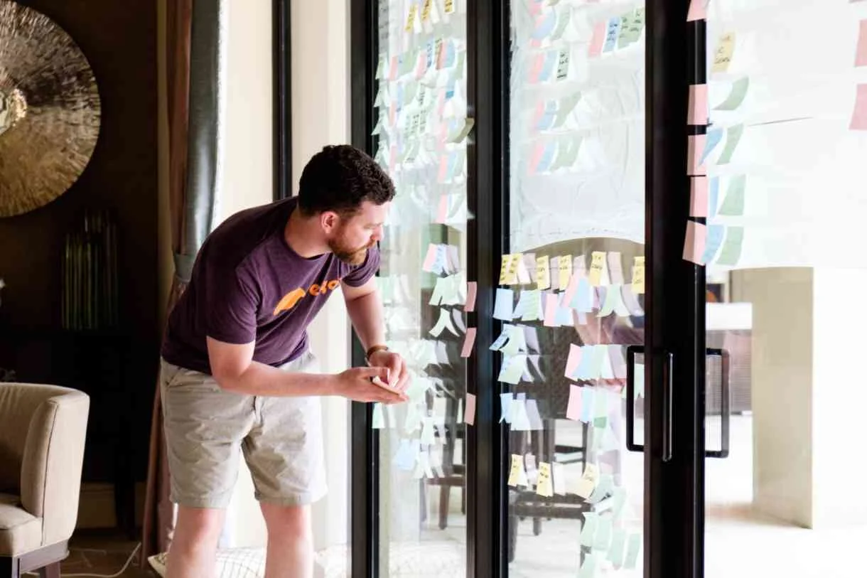 After the group activity, I spent some time rearranging the sticky notes so that primary user activities ran along the top and all of our feature ideas were arranged in a blob below.