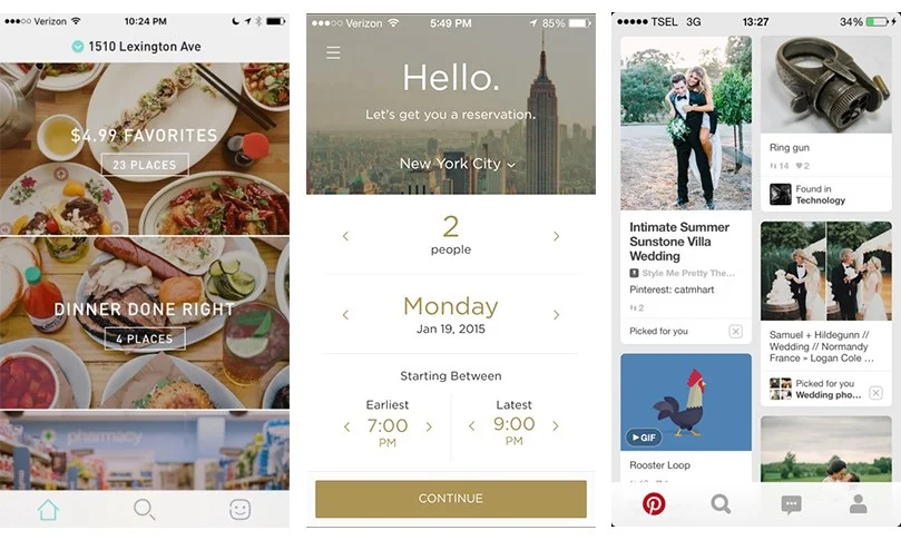 Postmate, Reserve, and Pinterest