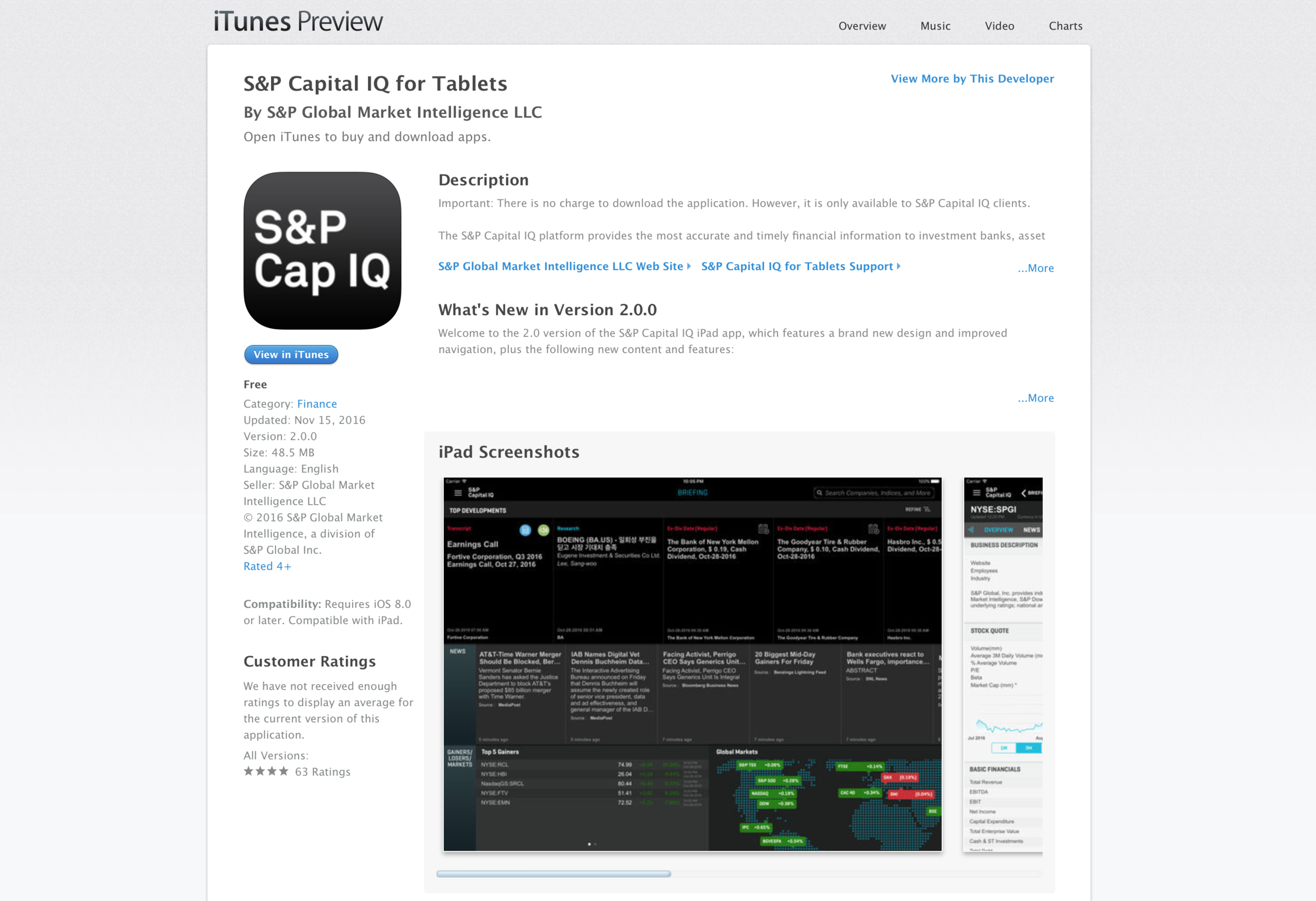 S&P Global Market Intelligence iPad app live on App Store
