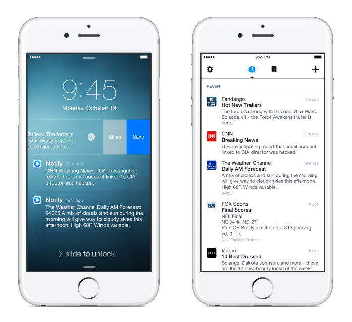 Typical interface for notifications