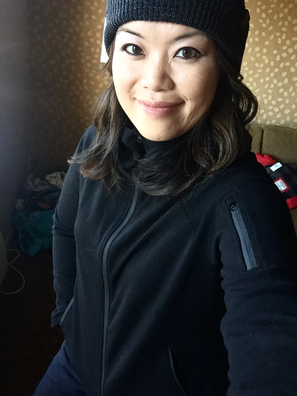 This is me wearing the merino contour jacket prototype during a ski week in Whistler.