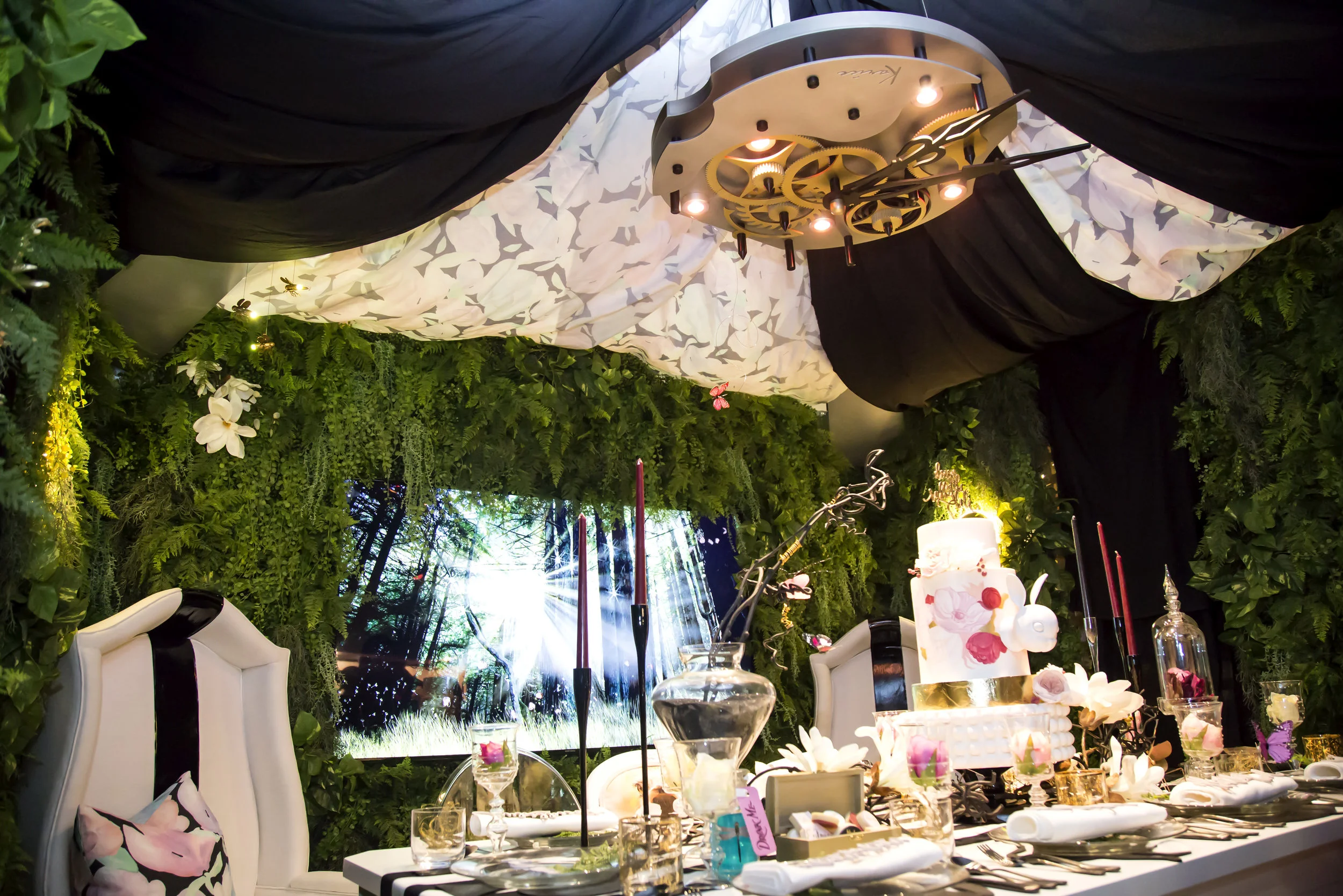 Our fabric was featured all over The Kalu Interiors DinnerxDesign dining installation that took us down the rabbit hole - their Alice in Wonderland escape! Photo: Airisa Photography
