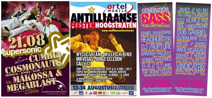 selection of flyers from 500% Cumbia Europe Tour 2010...