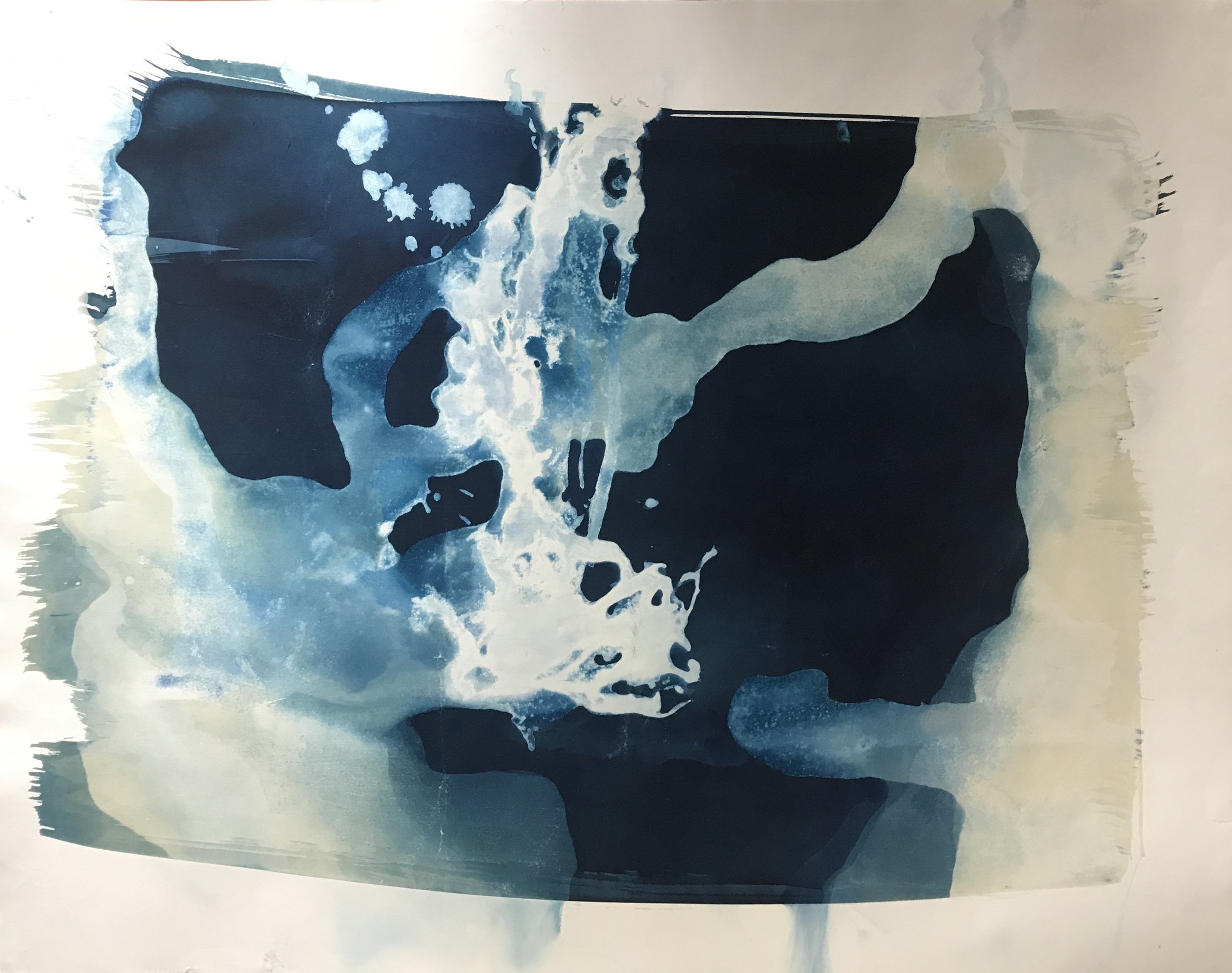 Cyanotype made on beach using water run off during high tide.