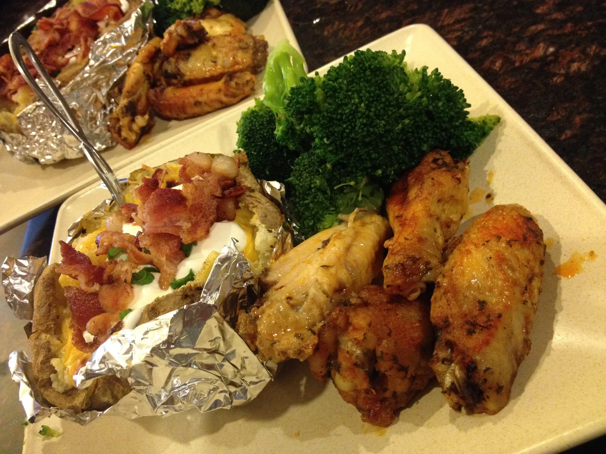 Buffalo Style Wings with Double Stuffed Potato