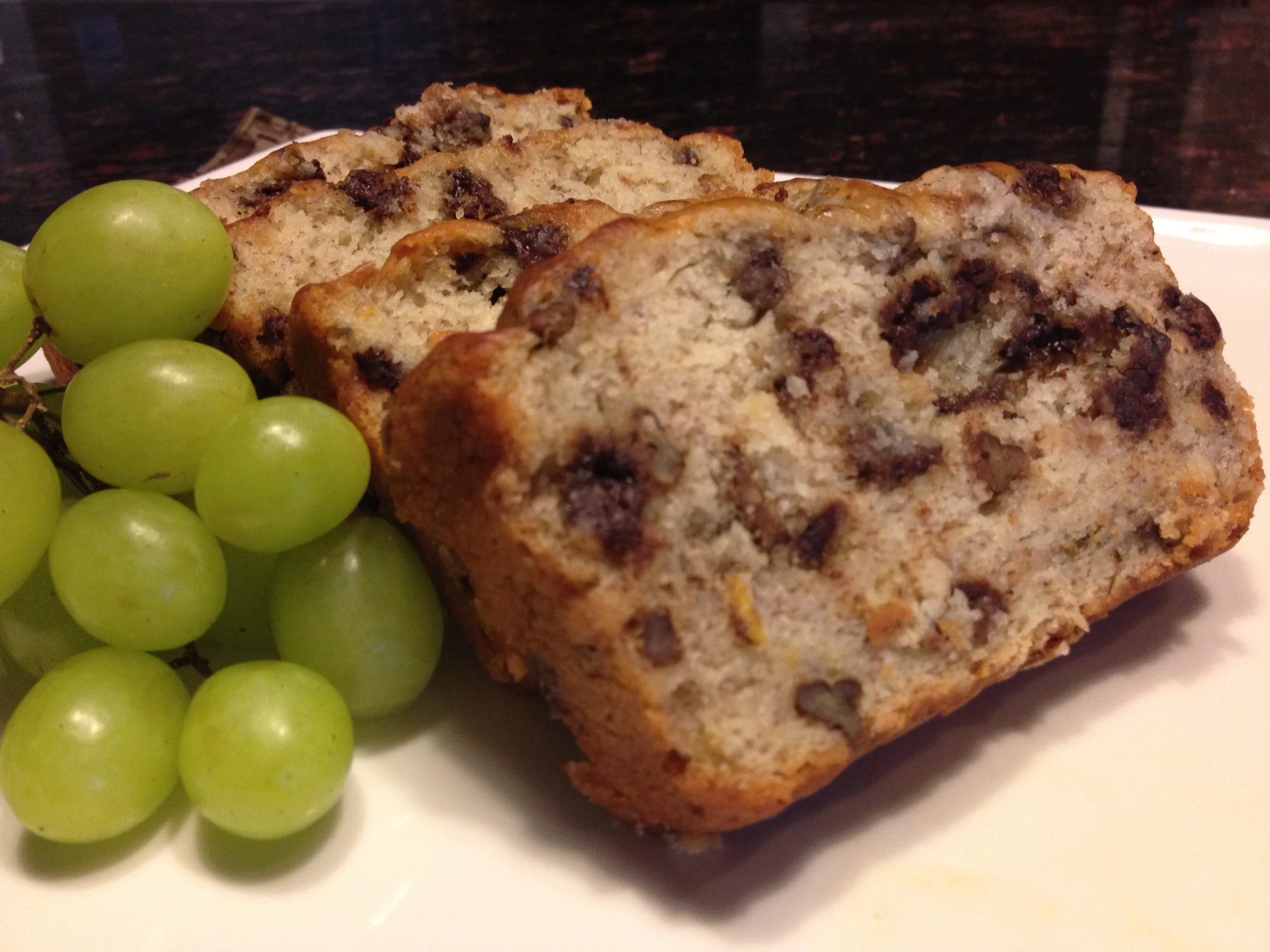 Banana Nut Bread with Fresh Green Grapes