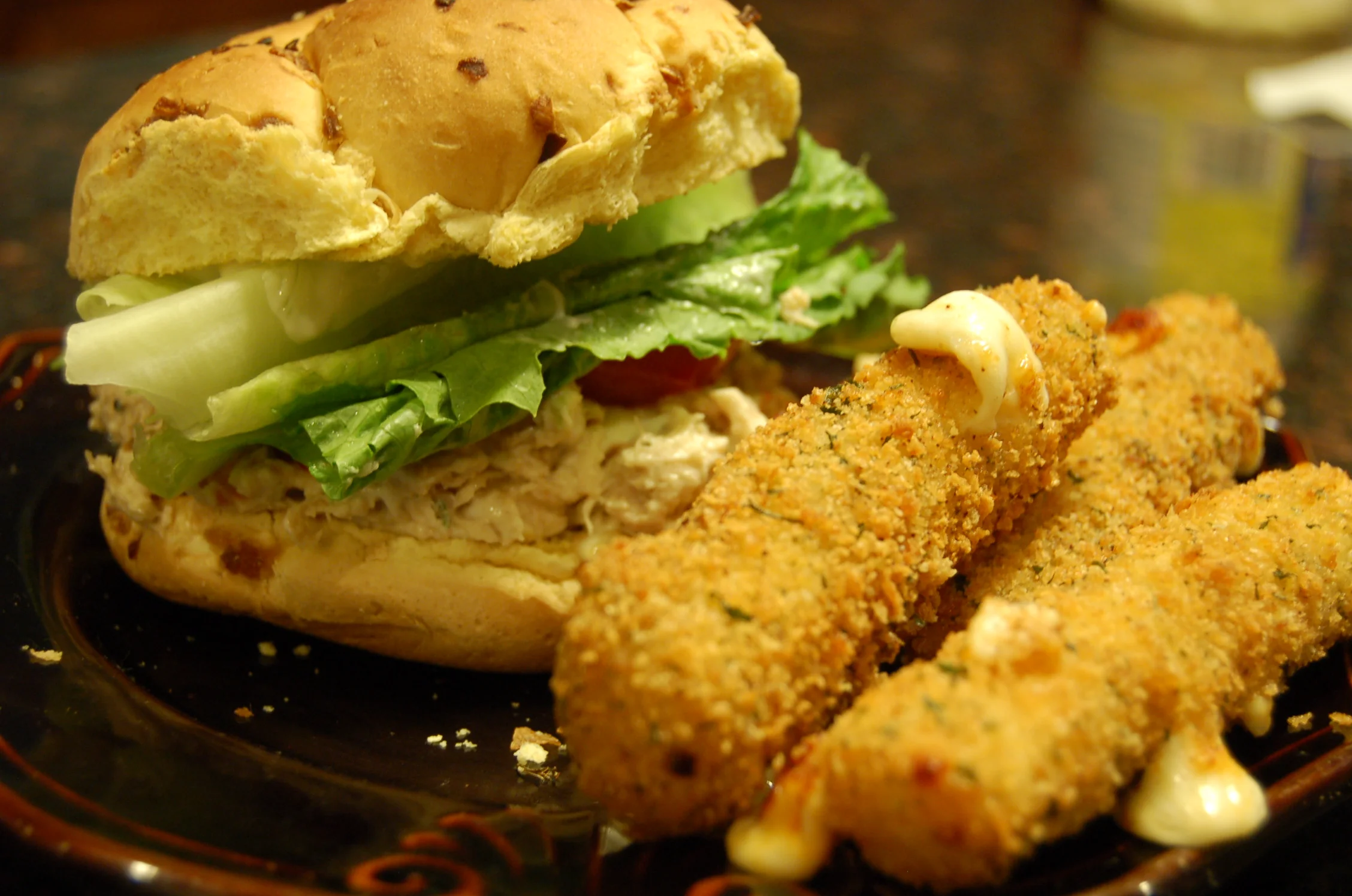 Chicken Salad with Homemade Mozzarella Cheese Sticks