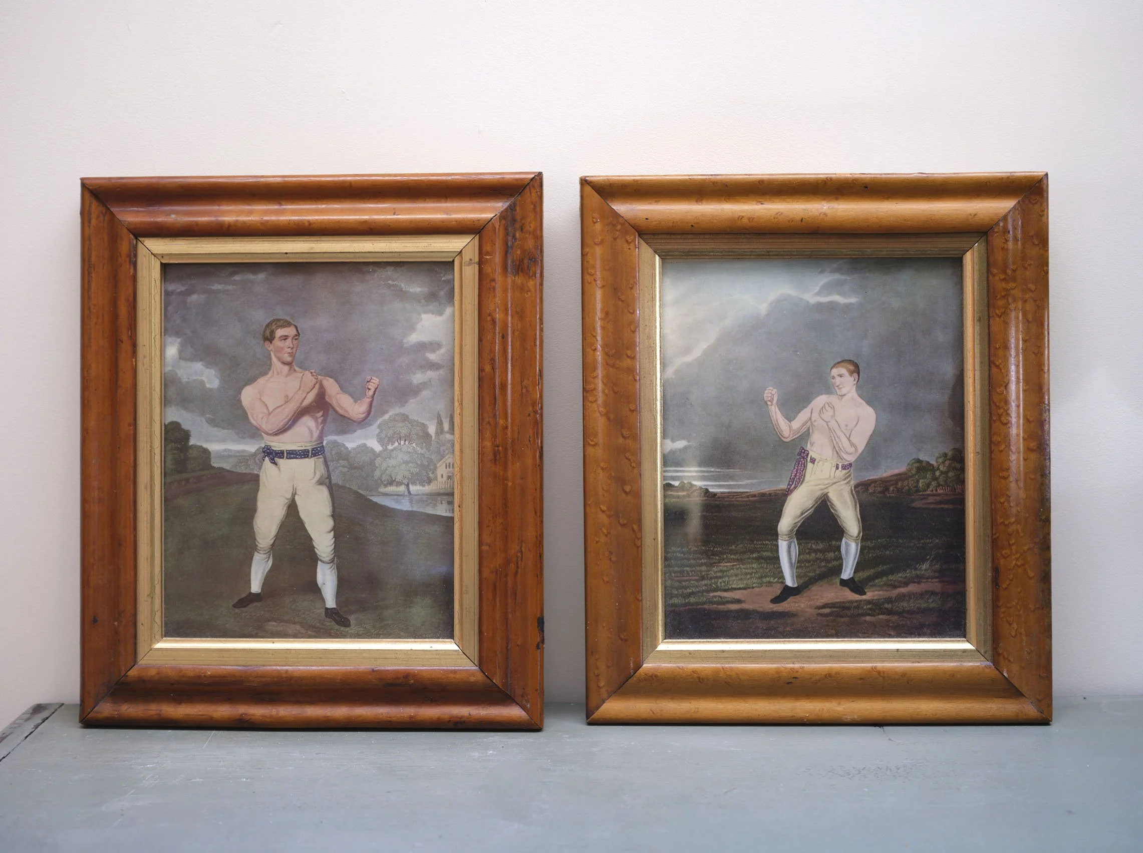 Pair of Maple Framed  Bare Knuckle Boxing Prints - Deaf Burke & Bendigo ( Charles Hunt)