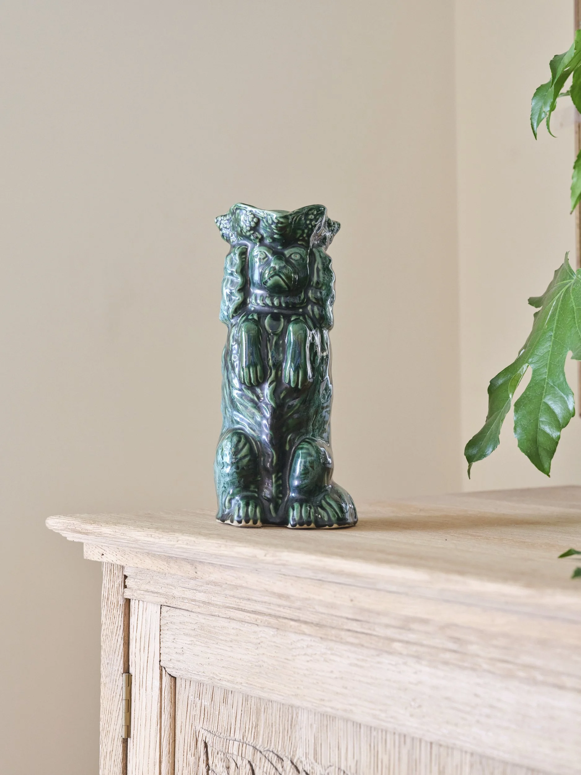 Rich Green Majolica Style Begging Spaniel Jug