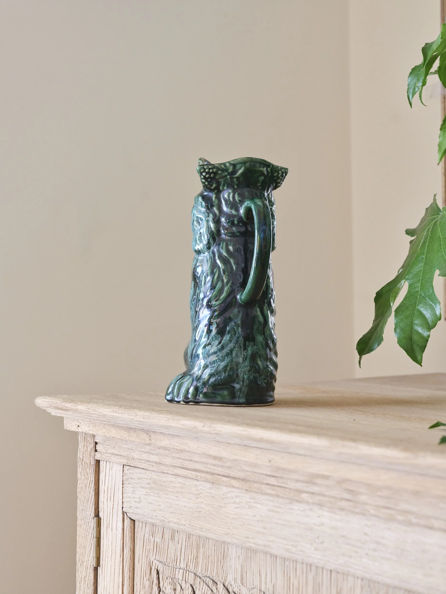 Rich Green Majolica Style Begging Spaniel Jug