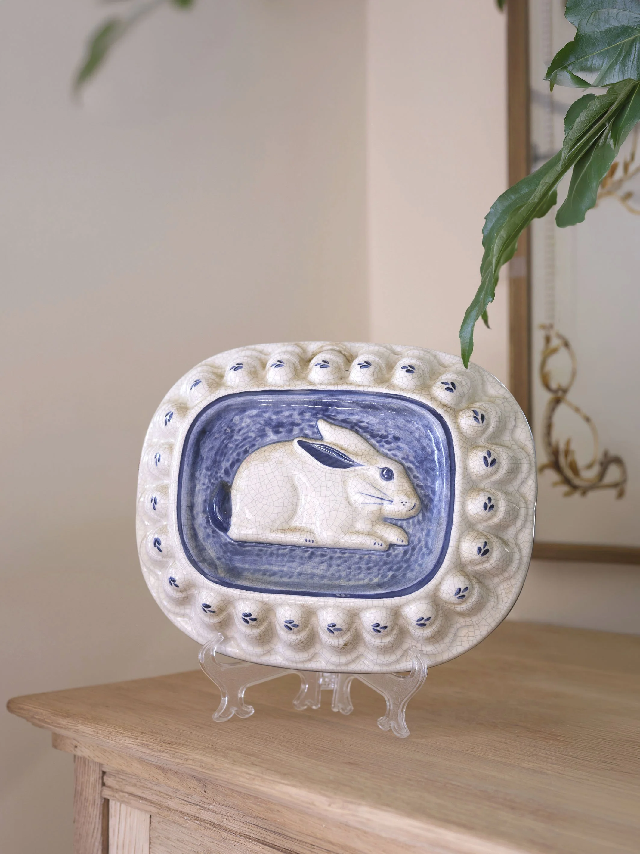 Vintage Crackle Glazed Ceramic Rabbit Jelly Mould / Wall Plaque