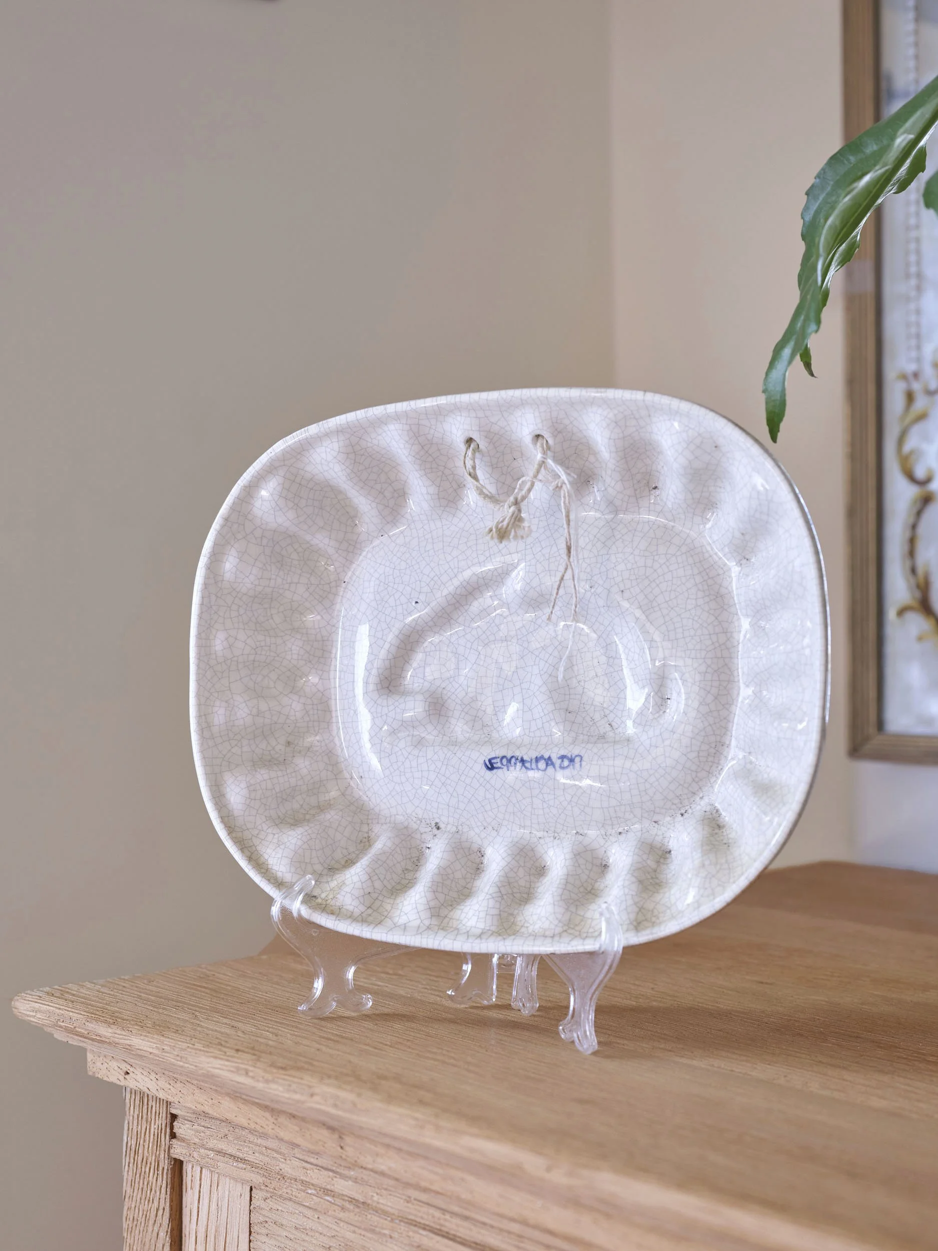 Vintage Crackle Glazed Ceramic Rabbit Jelly Mould / Wall Plaque