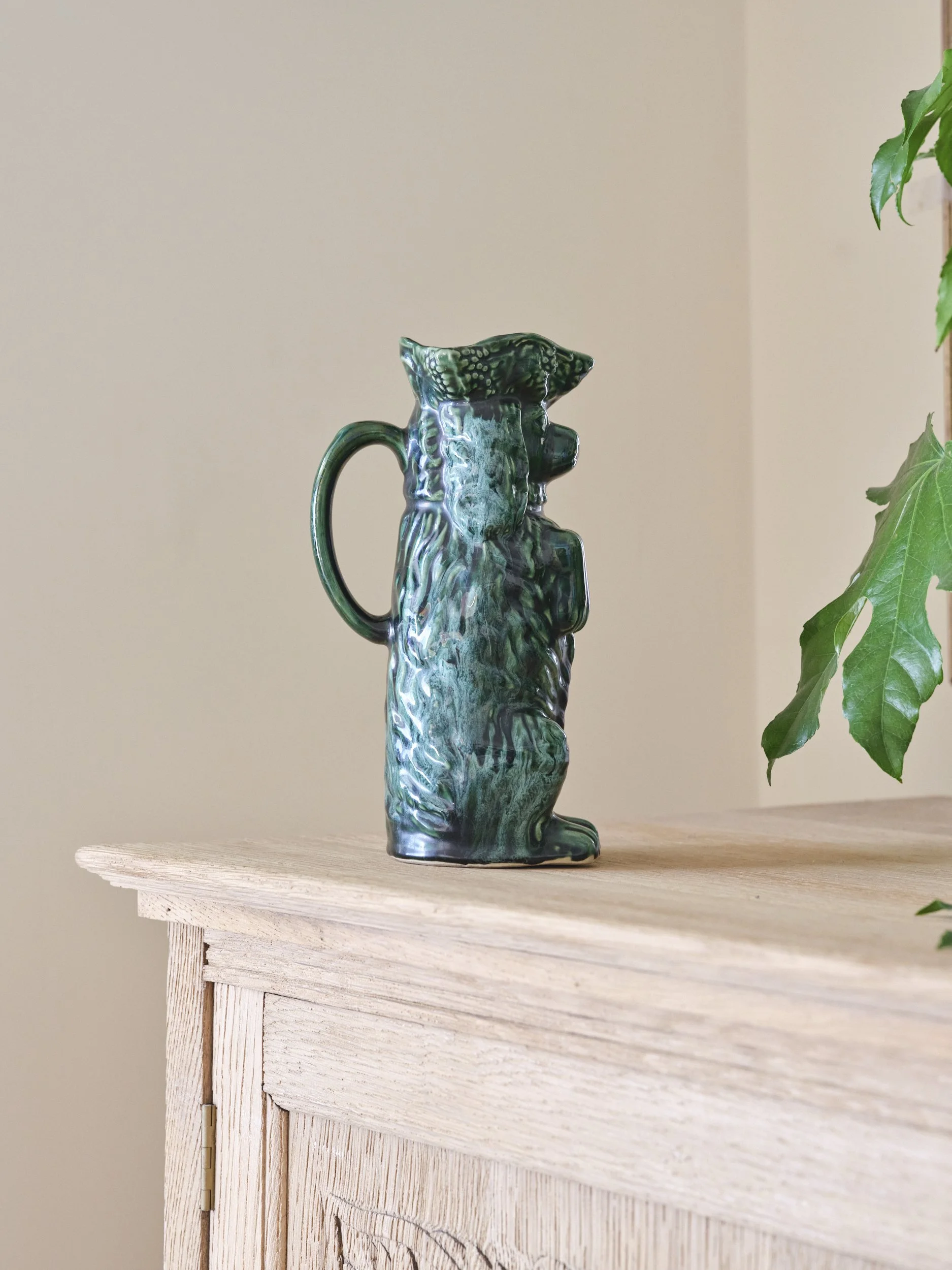 Rich Green Majolica Style Begging Spaniel Jug