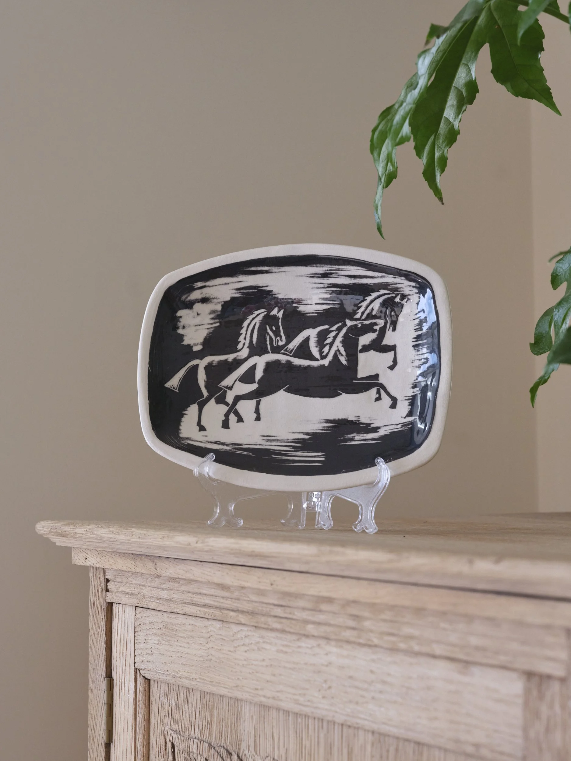 Mid Century Ceramic Dish of Galloping Horses