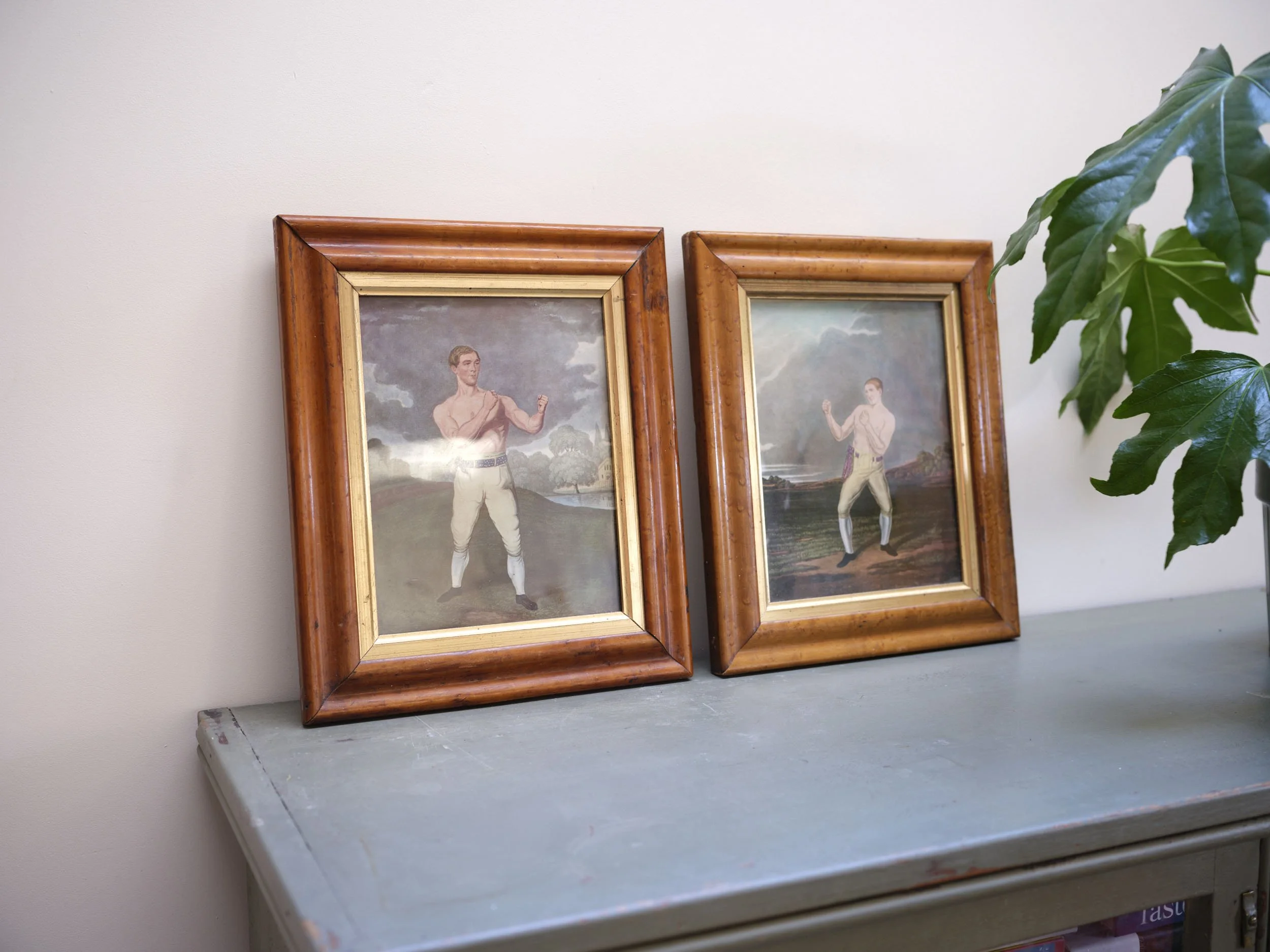 Pair of Maple Framed  Bare Knuckle Boxing Prints - Deaf Burke & Bendigo ( Charles Hunt)