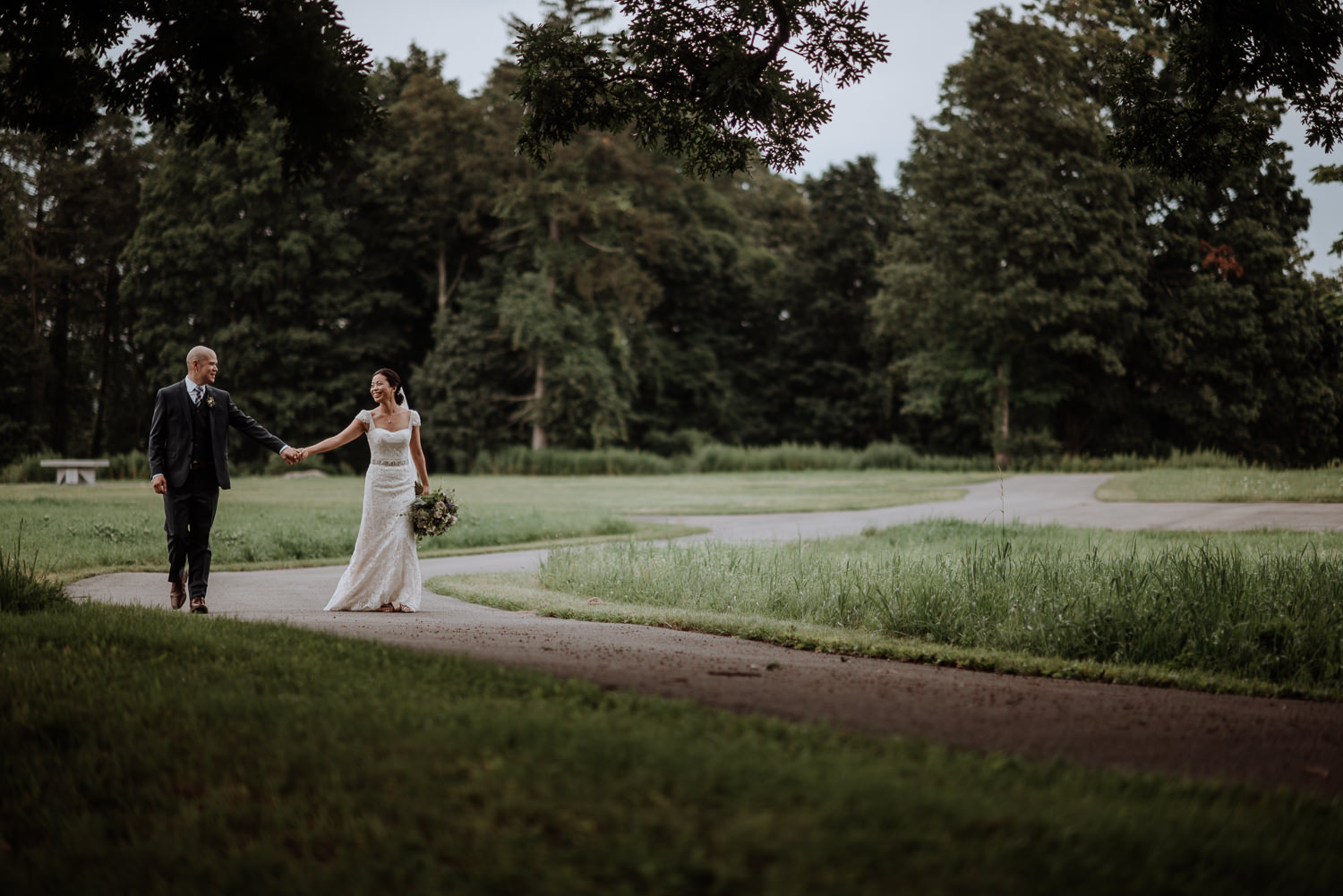 Red Maple Vineyard Wedding Photos couple walking