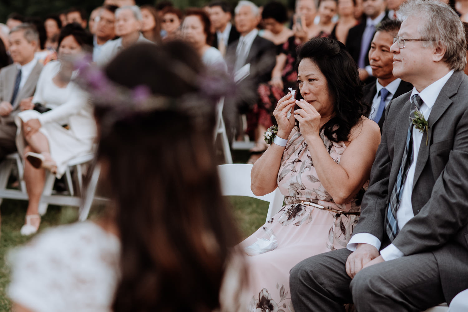 mother cries during wedding ceremony
