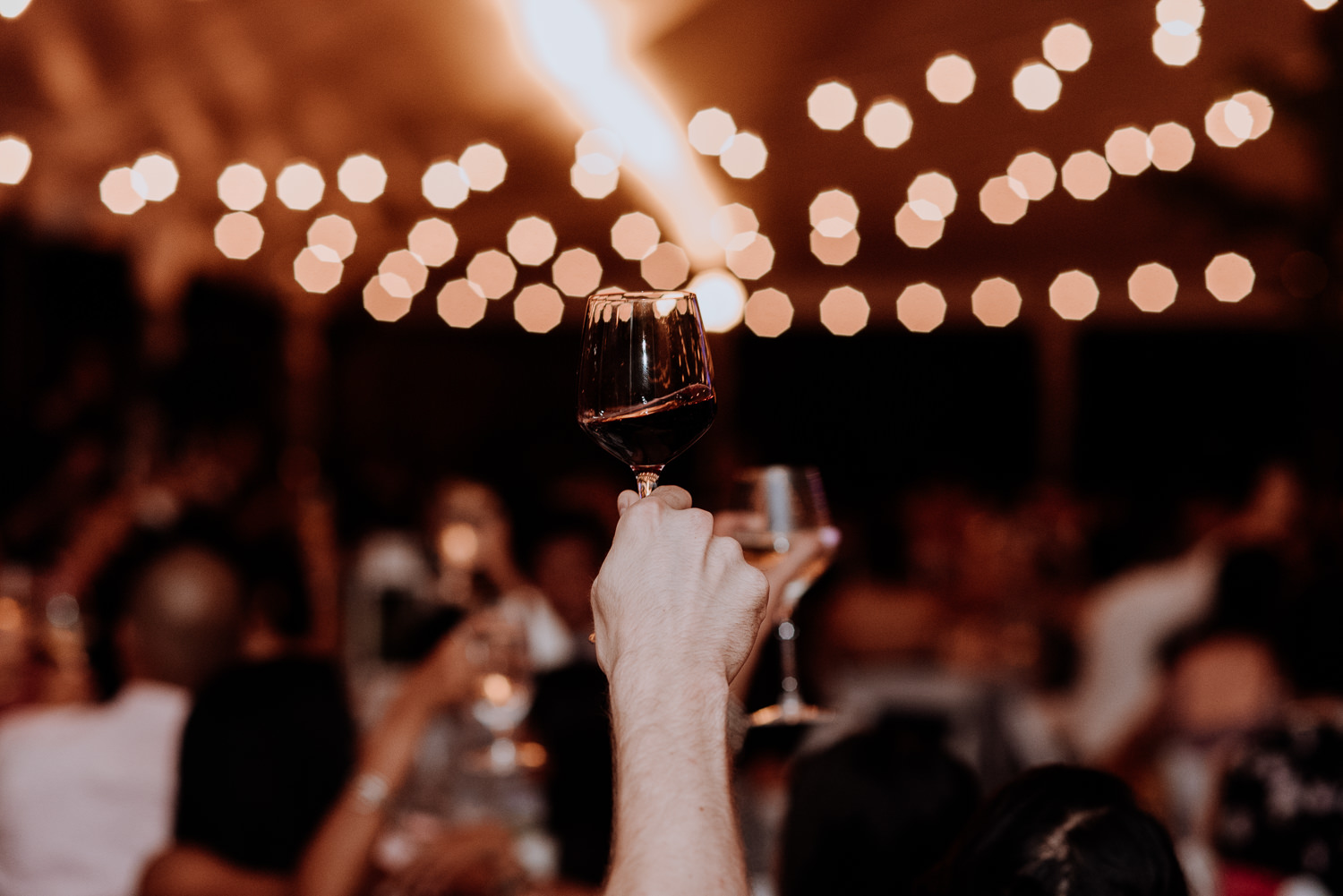 wine glass in air for wedding toasts