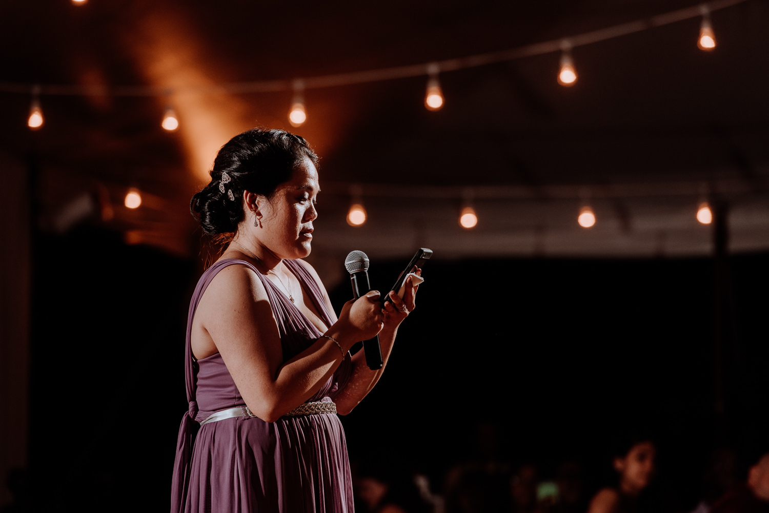 maid of honor gives toast at red maple vineyard