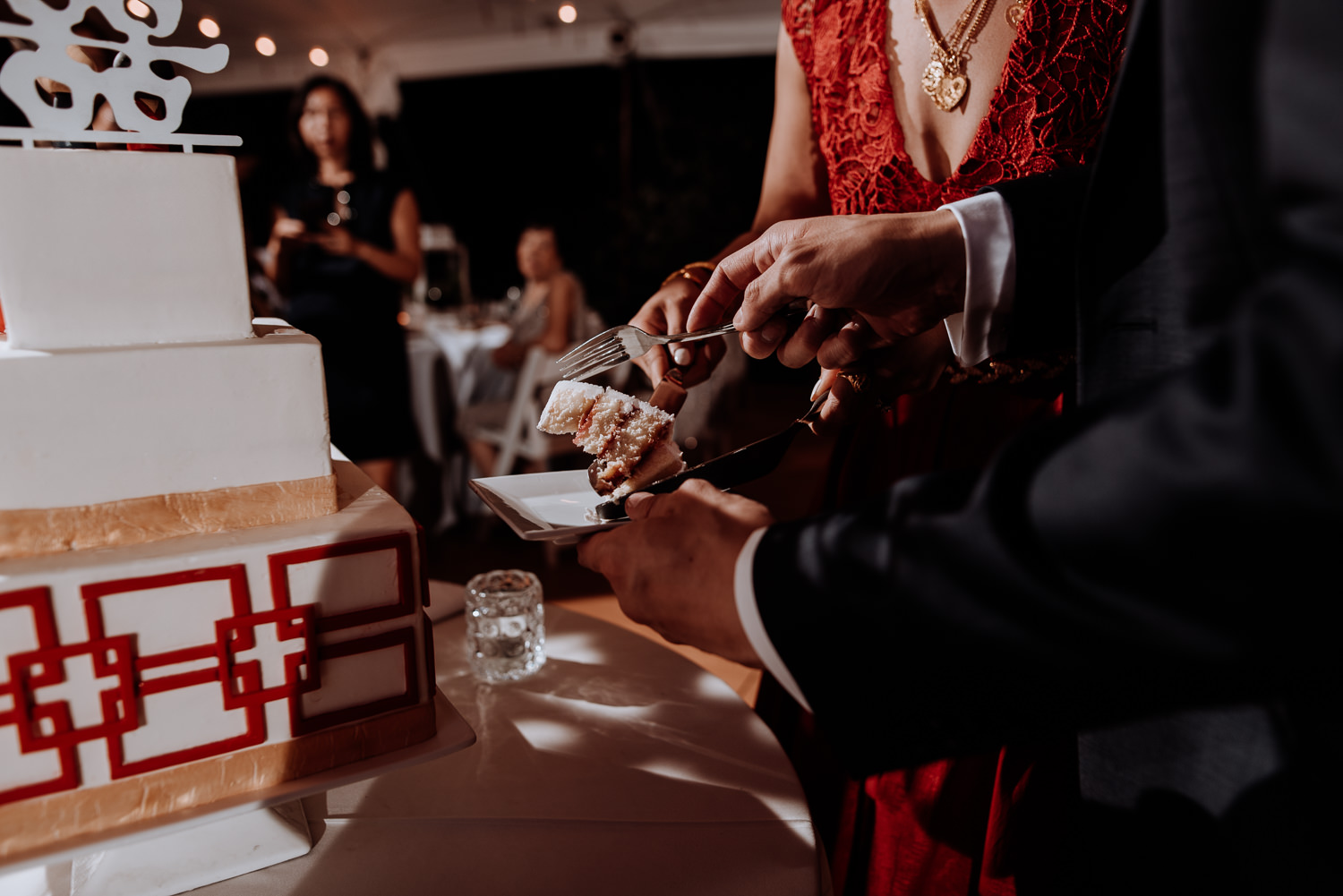 cake cutting at Red Maple Vineyard Wedding