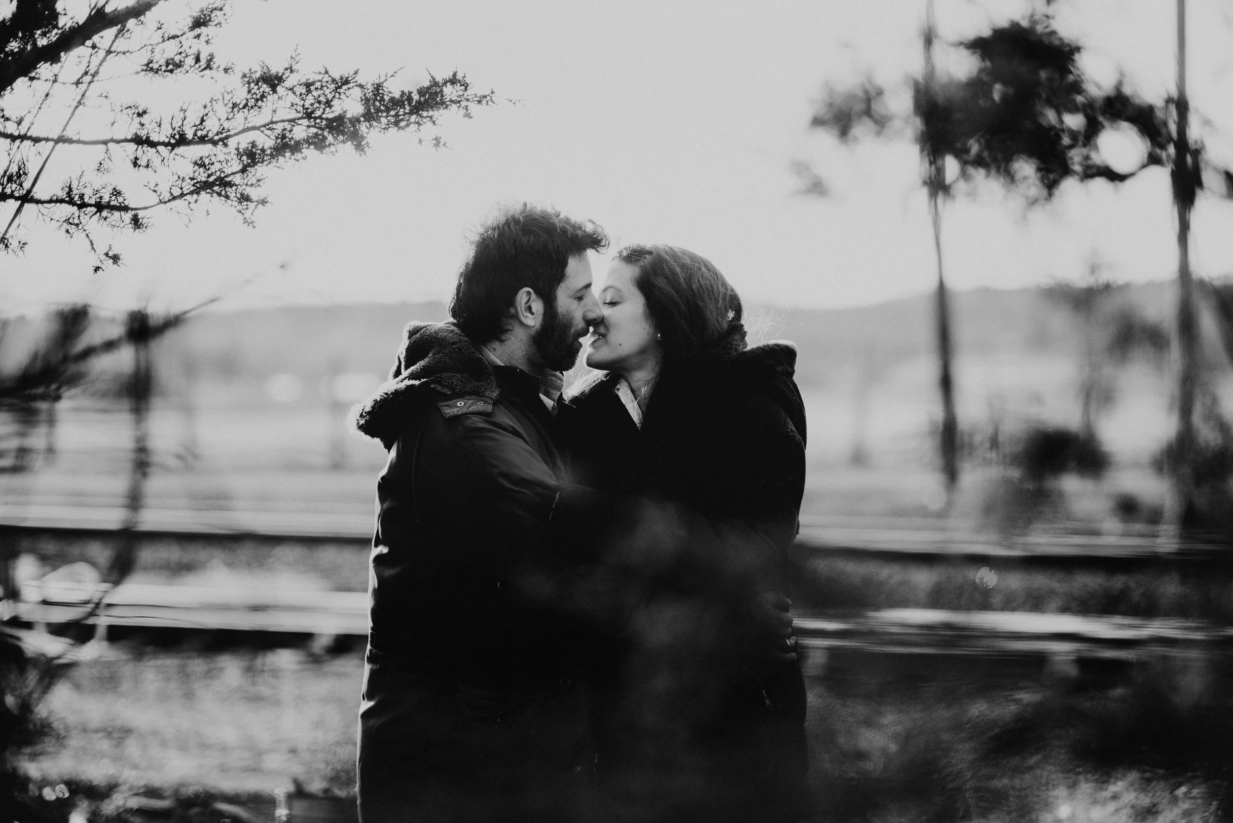 Industrial Engagement Session in Hudson NY outside The Basilica