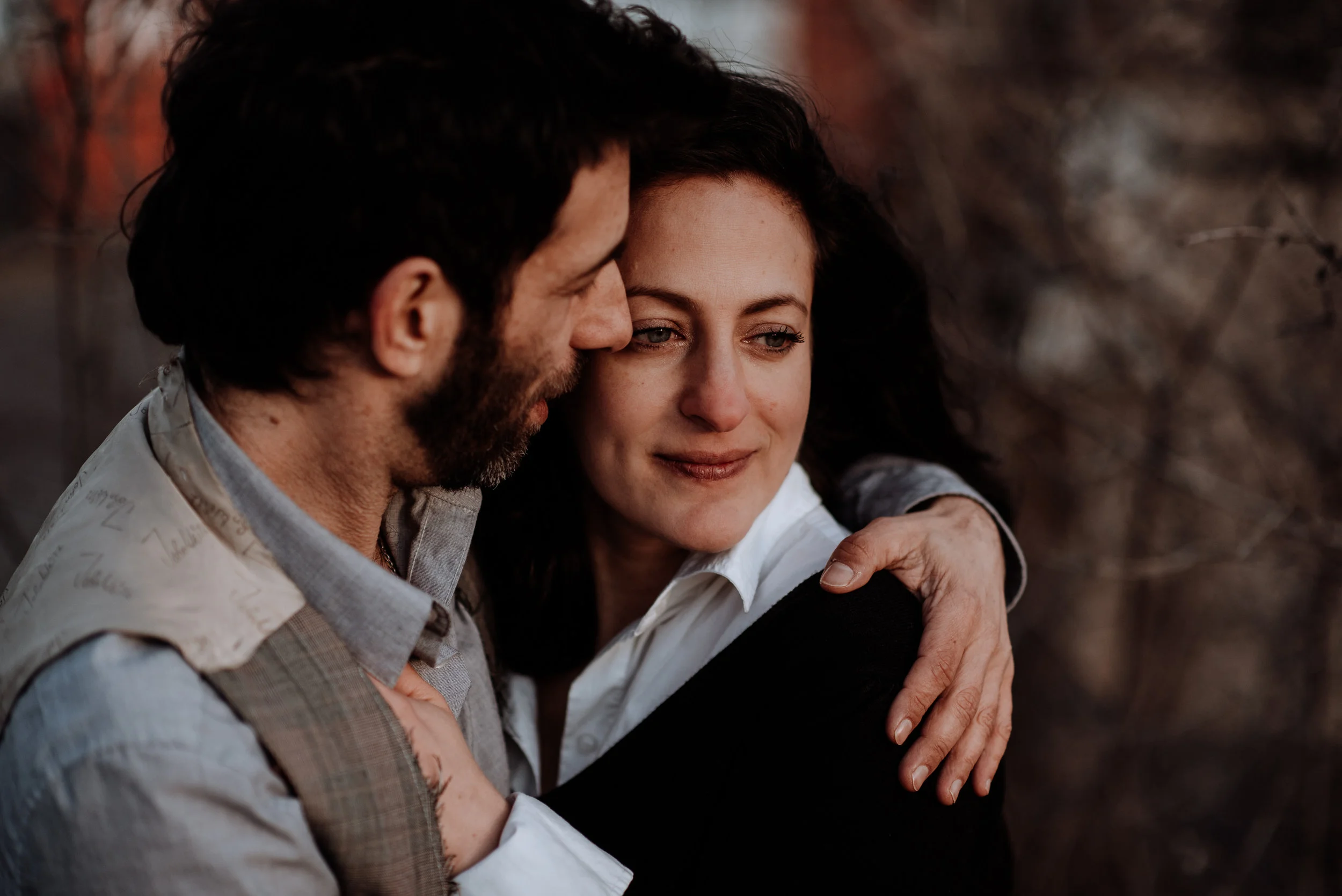 Industrial Engagement Session in Hudson NY outside The Basilica