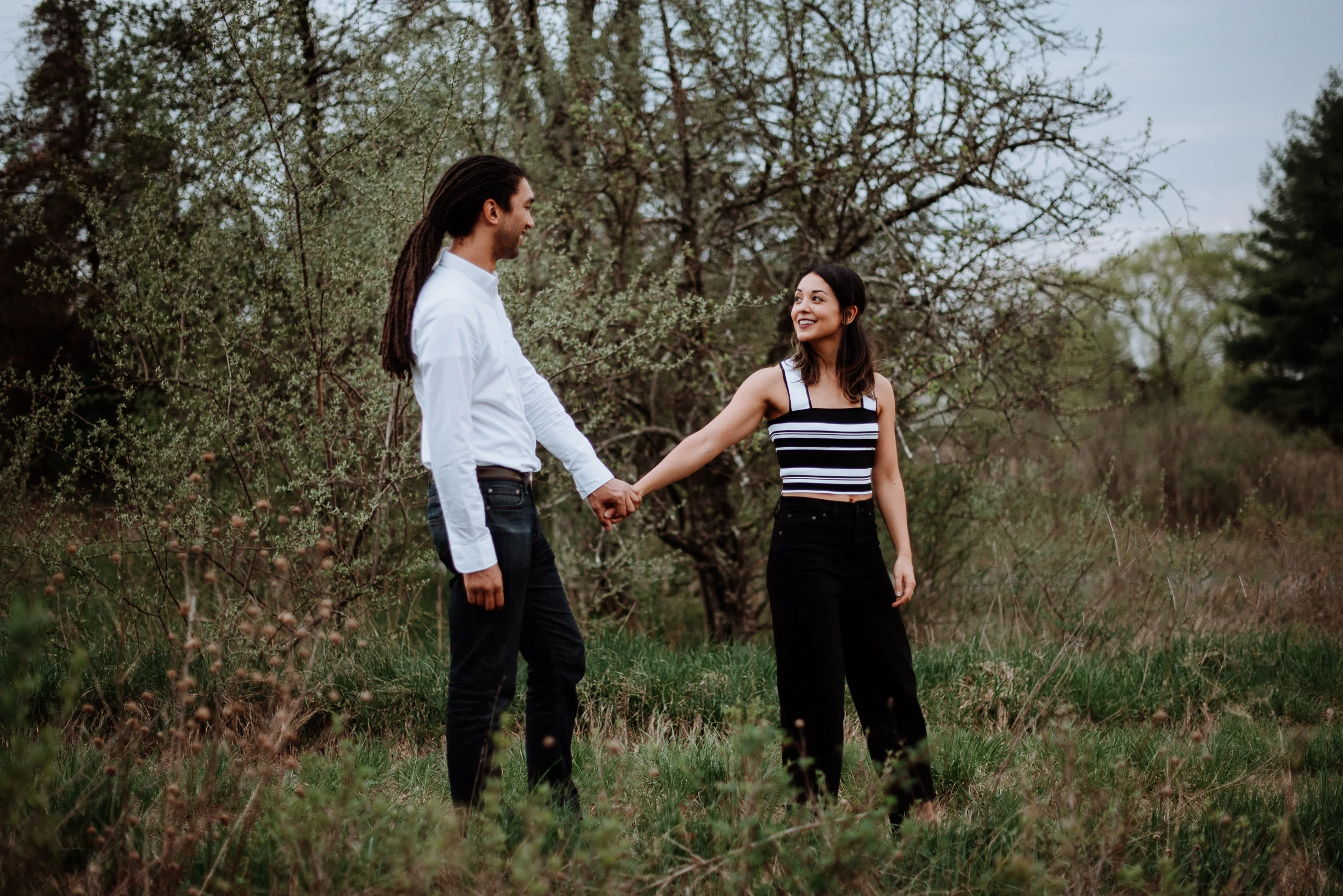 Hudson Valley Engagement session with apple blossoms, mountain v