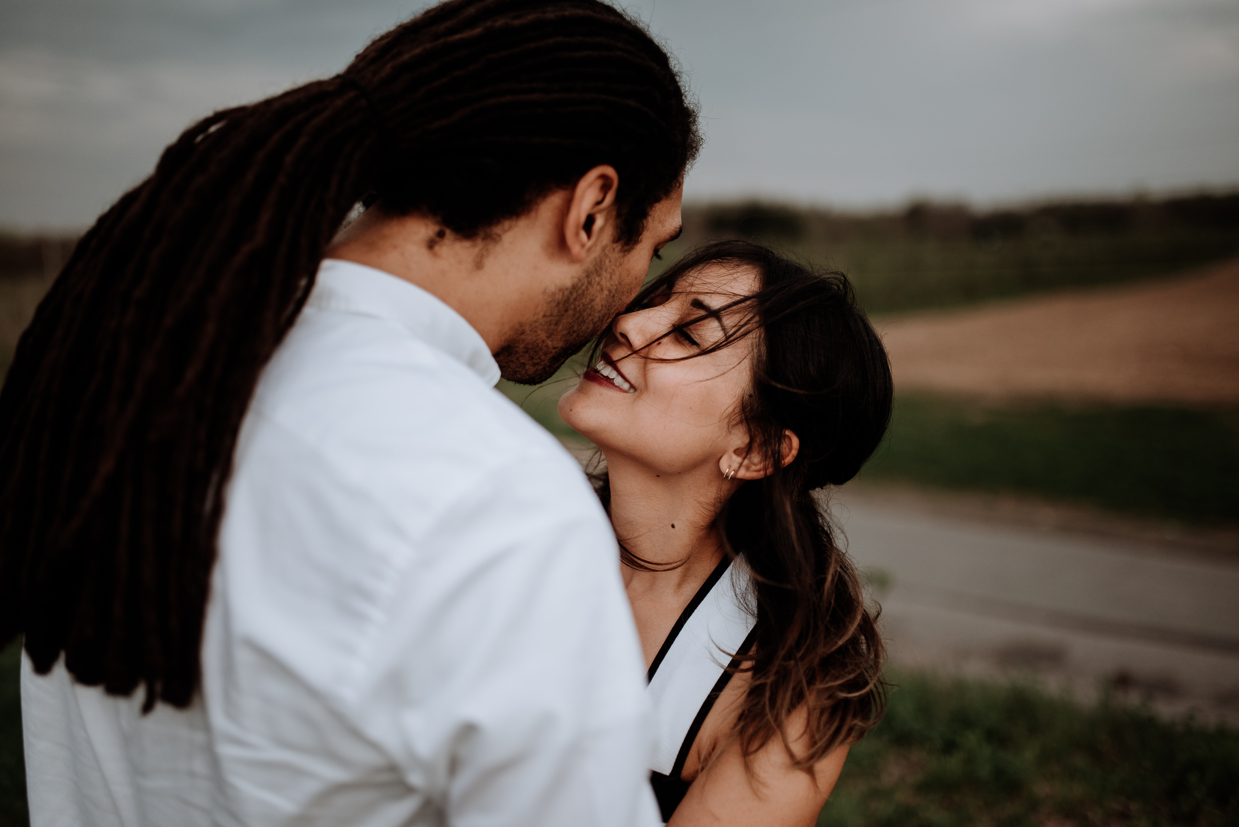 Hudson Valley Engagement session with apple blossoms, mountain v