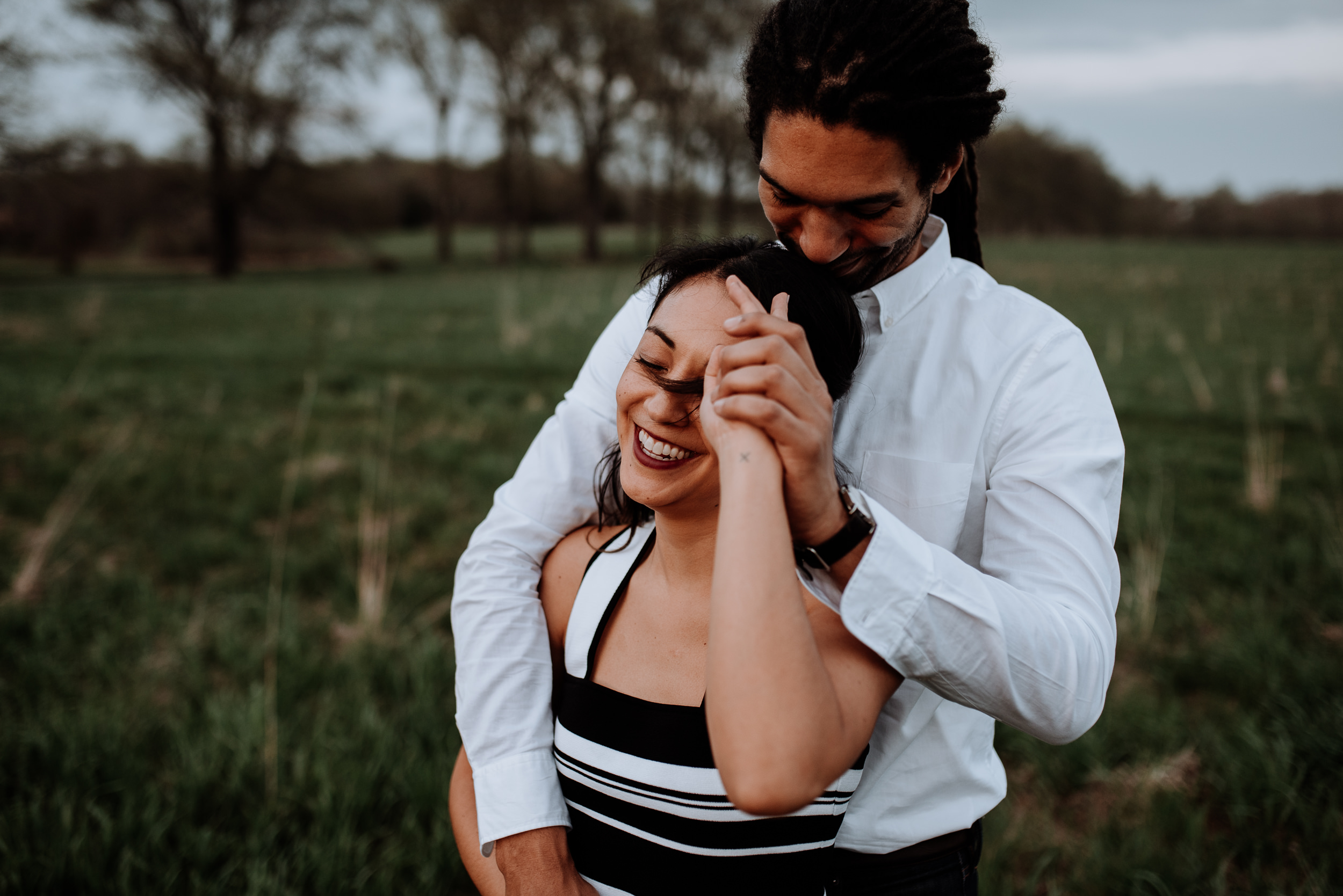 Hudson Valley Engagement session with apple blossoms, mountain v