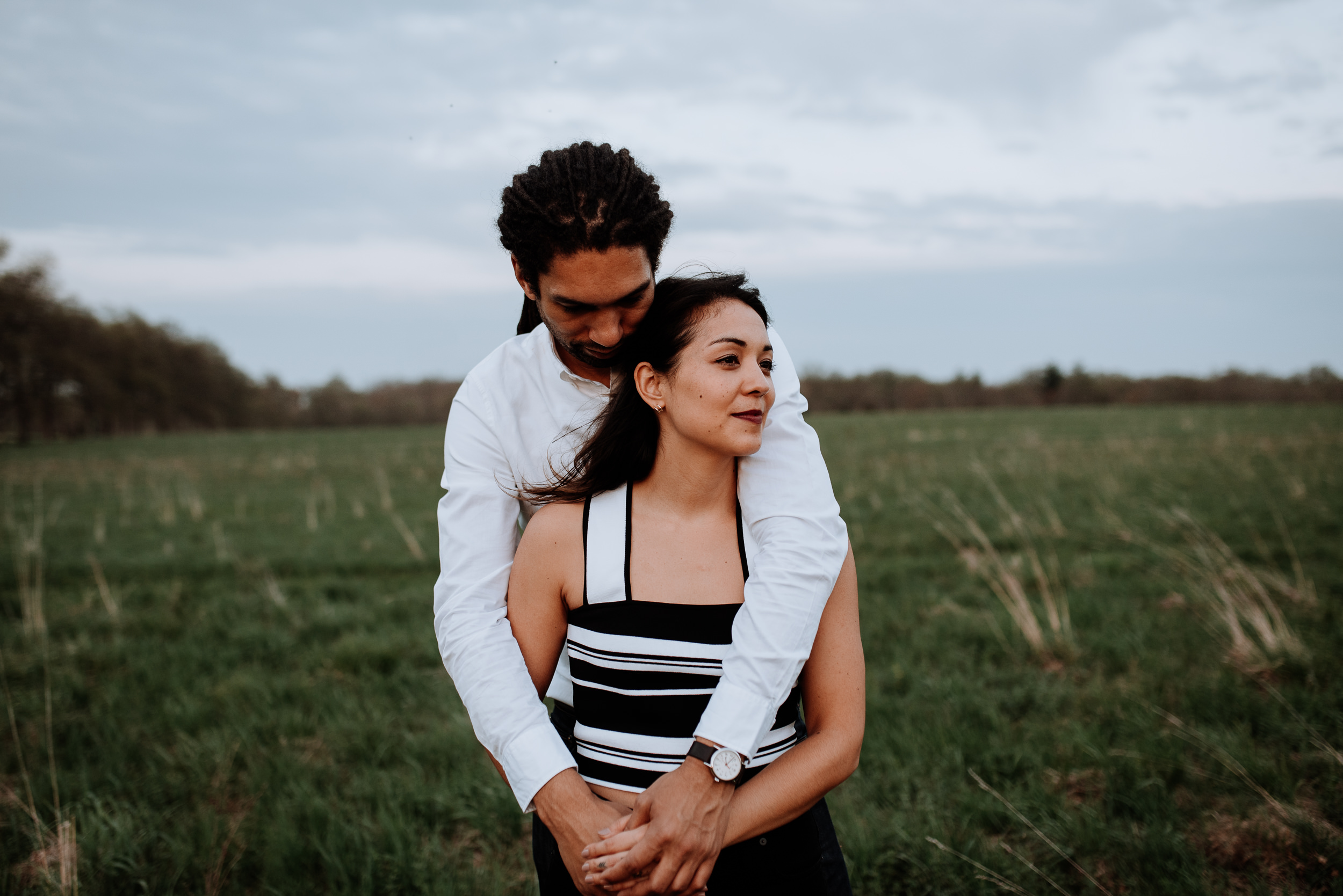 Hudson Valley Engagement session with apple blossoms, mountain v