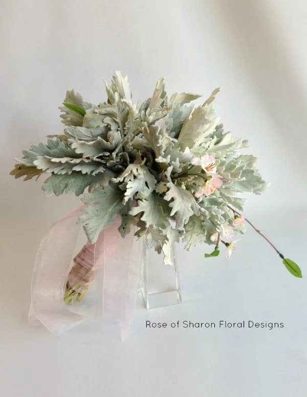 Simple Dusty Miller Bouquet. Rose of Sharon Floral Designs