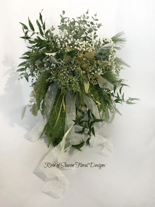 Organic Mixed Foliage Bouquet with Baby's Breath. Rose of Sharon Floral Designs