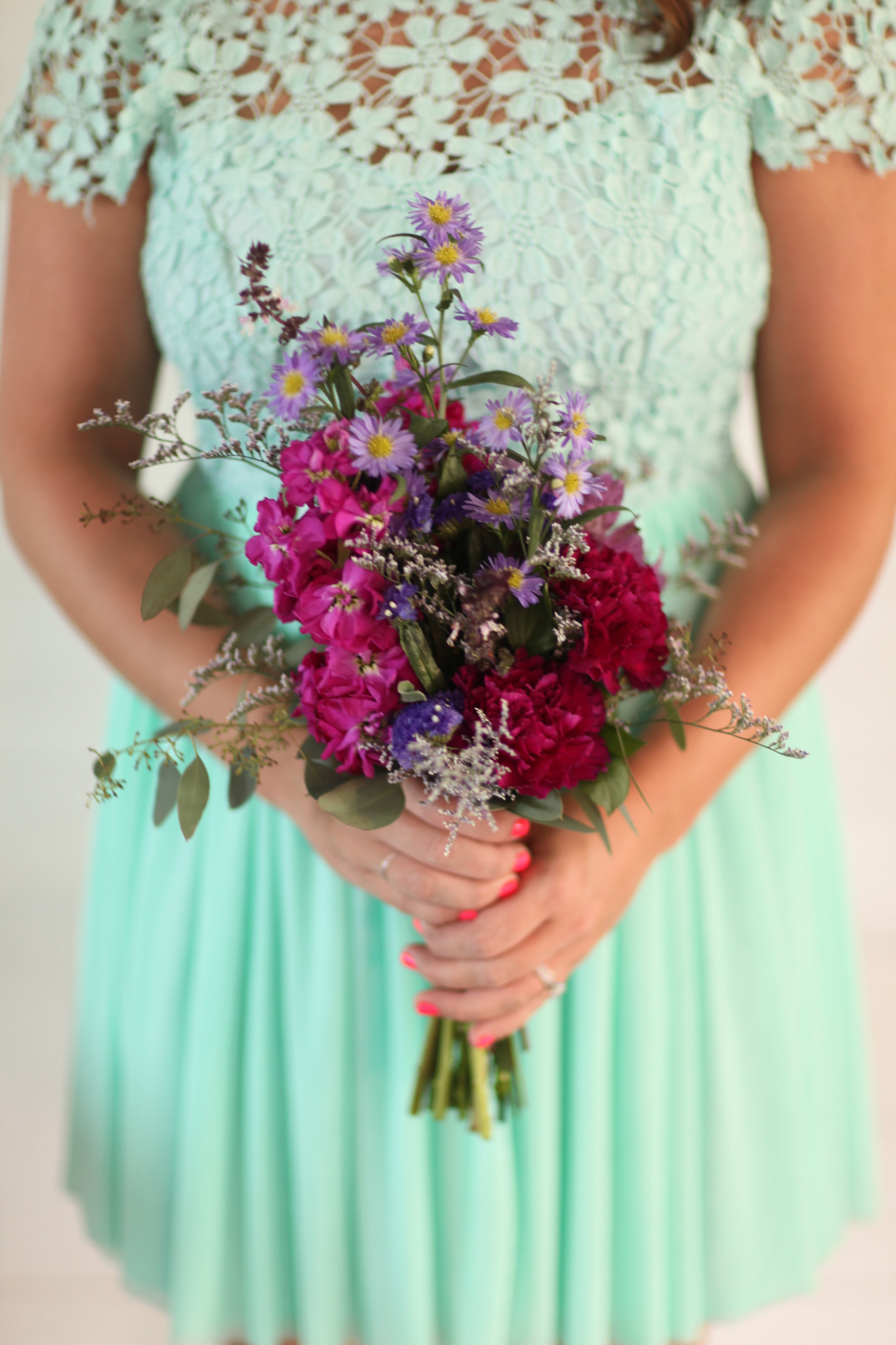 Vibrant Summer Wildflower Wedding at Fairlane Station Bridesmaid Bouquet, Rose of Sharon Floral Design Studio, Fayetteville, Arkansas