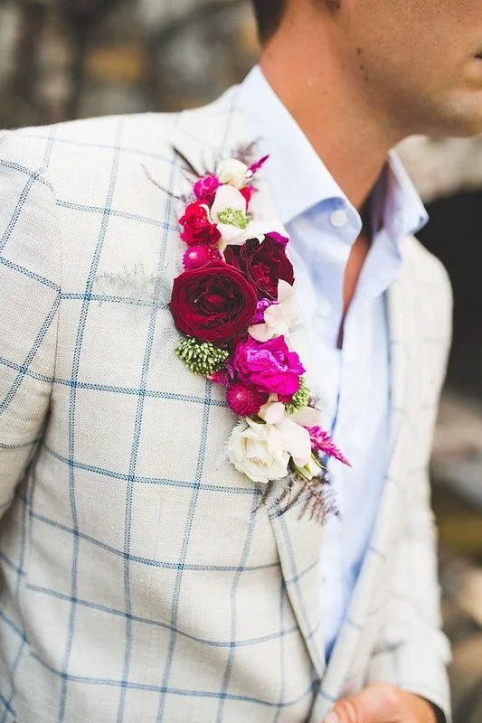 rose of sharon lapel boutonniere pink flowers