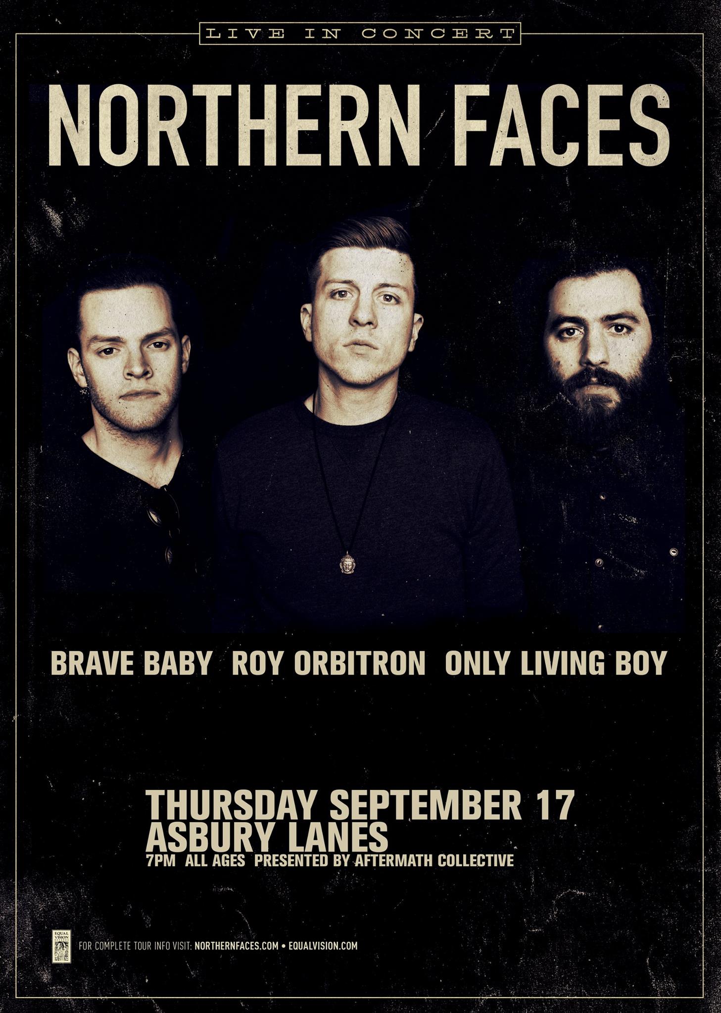 THU. SEPTEMBER 17th 2015 @ Asbury Lanes - Asbury Park NJ with Northern Faces - Brave Baby - Only Living Boy facebook / tickets