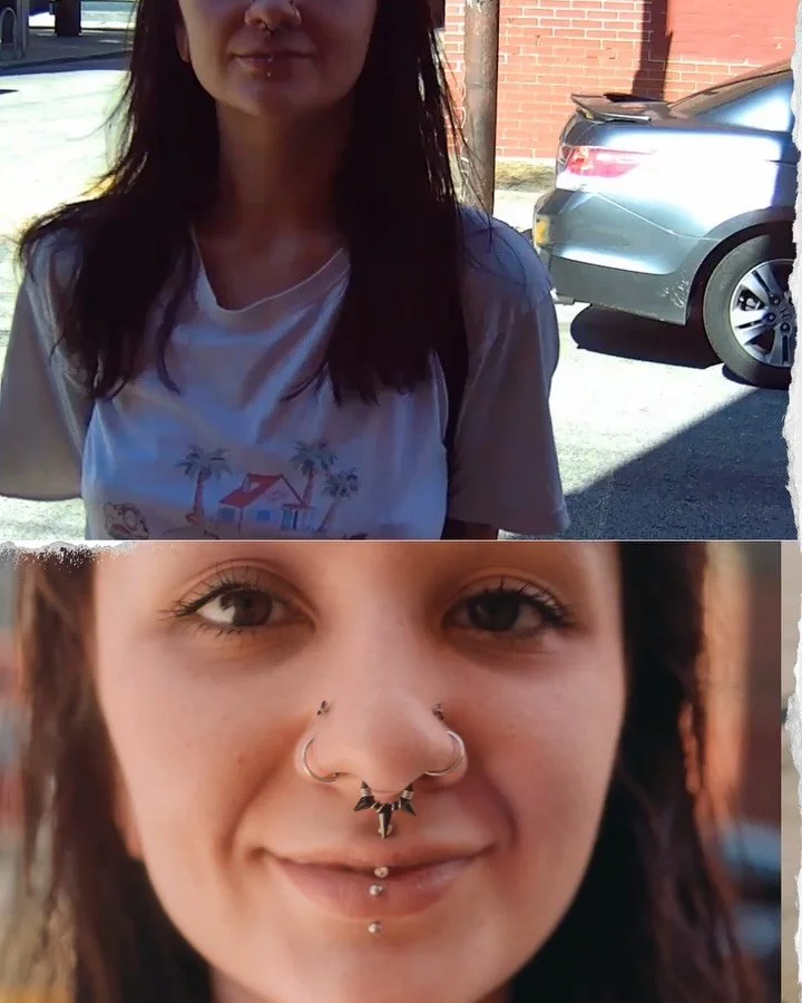REFRACTIONS
 
of
 
A view⏳
 
 
Peep this vertical philtrum, currently downsized and healing nicely with some sparkle to it! Pierced by Max for Colette with some @neometaljewelry 🖤✨This piercing has been slowly trickling back into popularity and we l