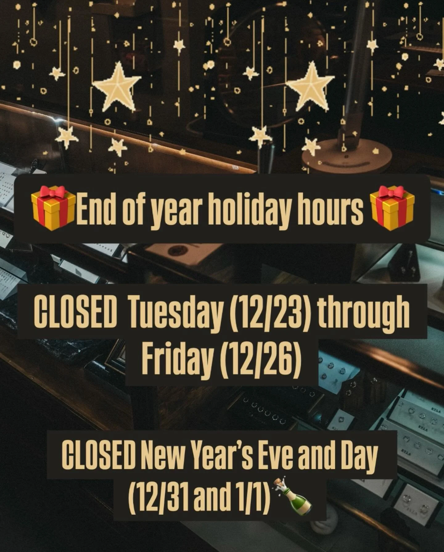 Attention clients! Here are the hours for the end of December and the new year, aside from these our hours will be as normal! Happy holidays to everyone and safe travels (and partying!)🎁🎉😎⛓️