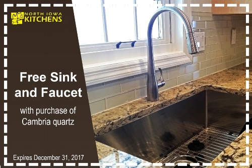 Take advantage of our fall promo! Now until the end of December, buy a Cambria countertop, and receive a free sink and faucet of your choice!