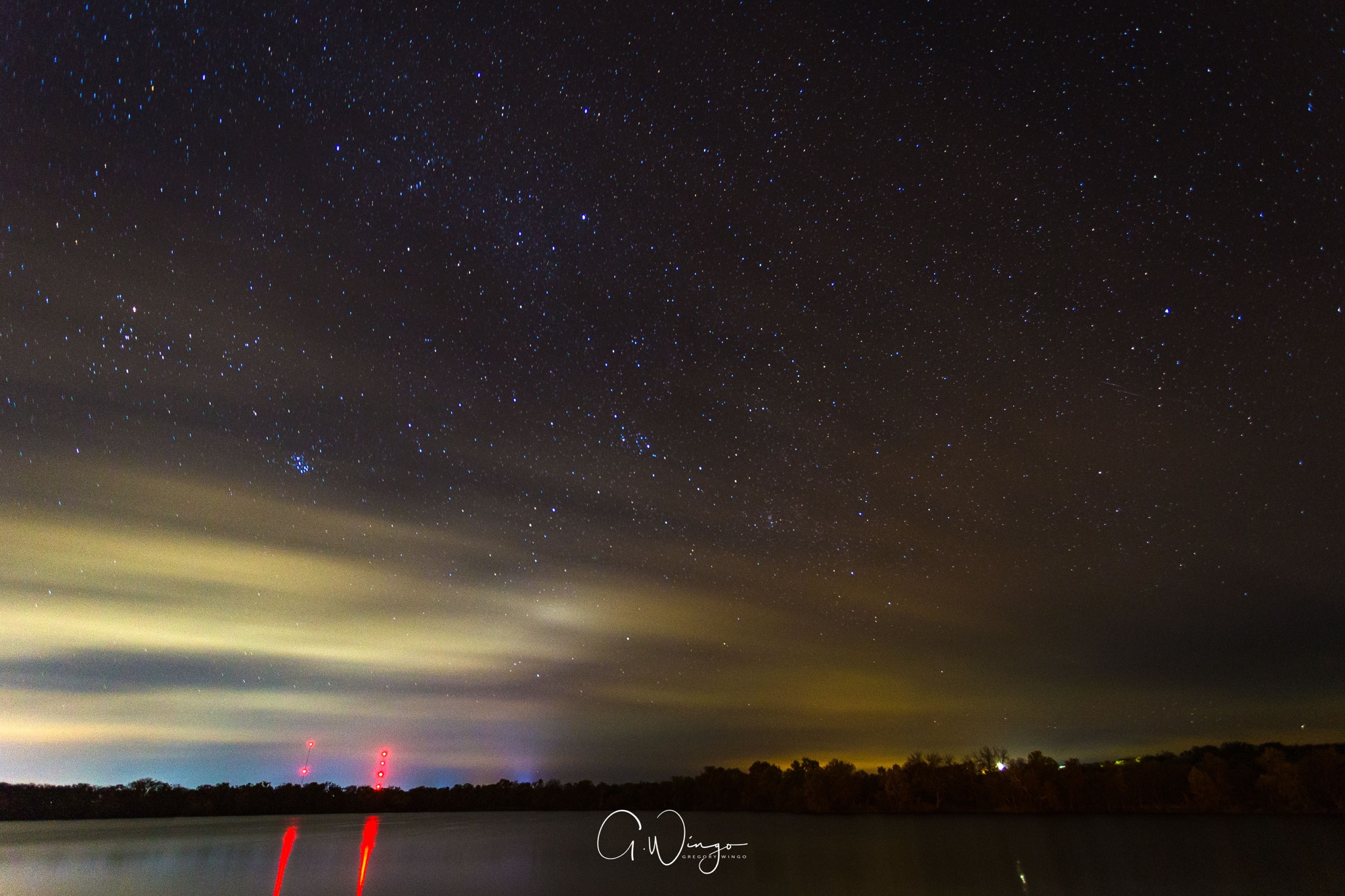Fog rolling in at night over Inks Lake in Burnet, TX. December 1, 2017.