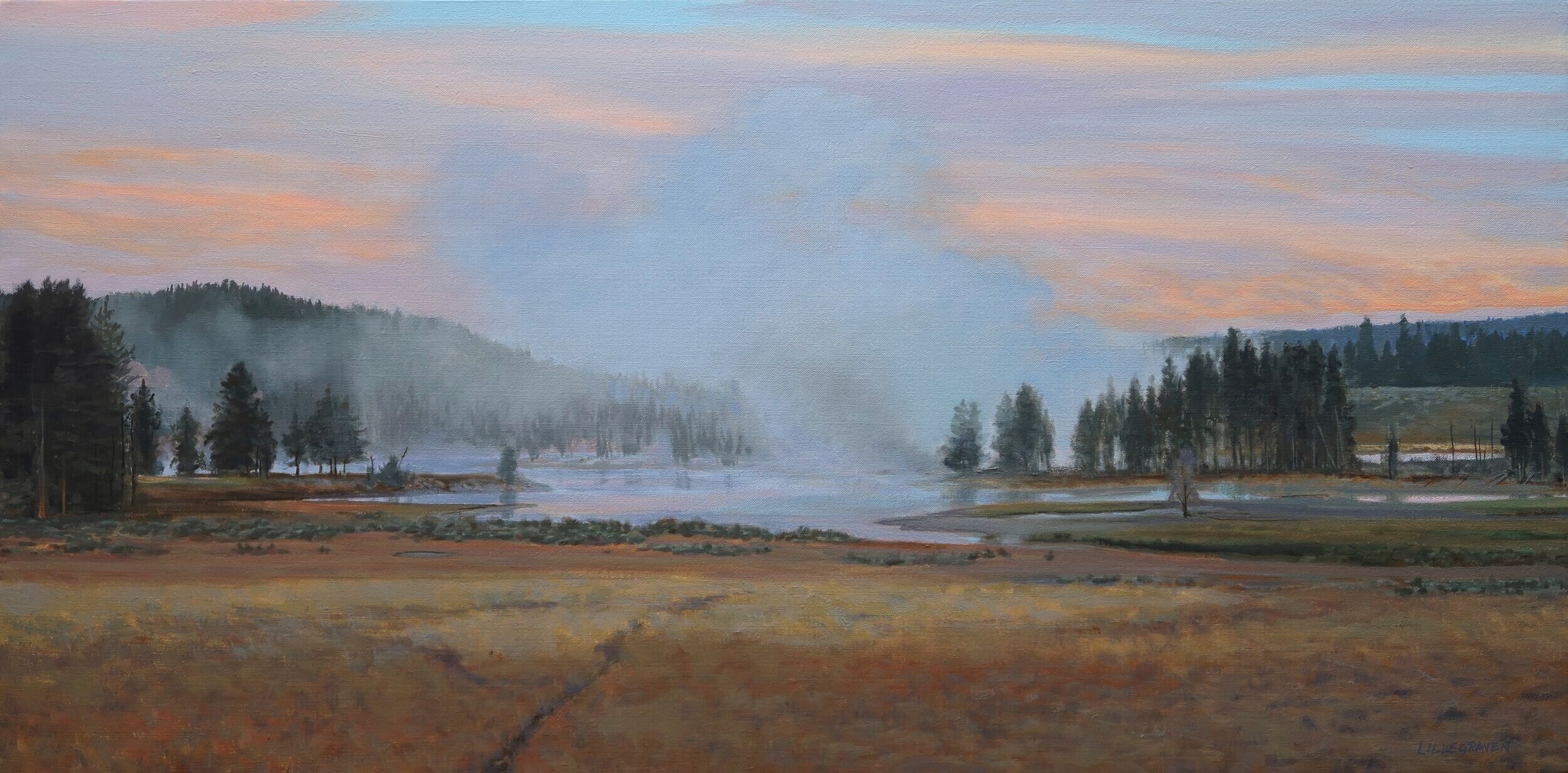 Morning Near Mud Volcano (2020) Oil on linen 18" x 36" $5800