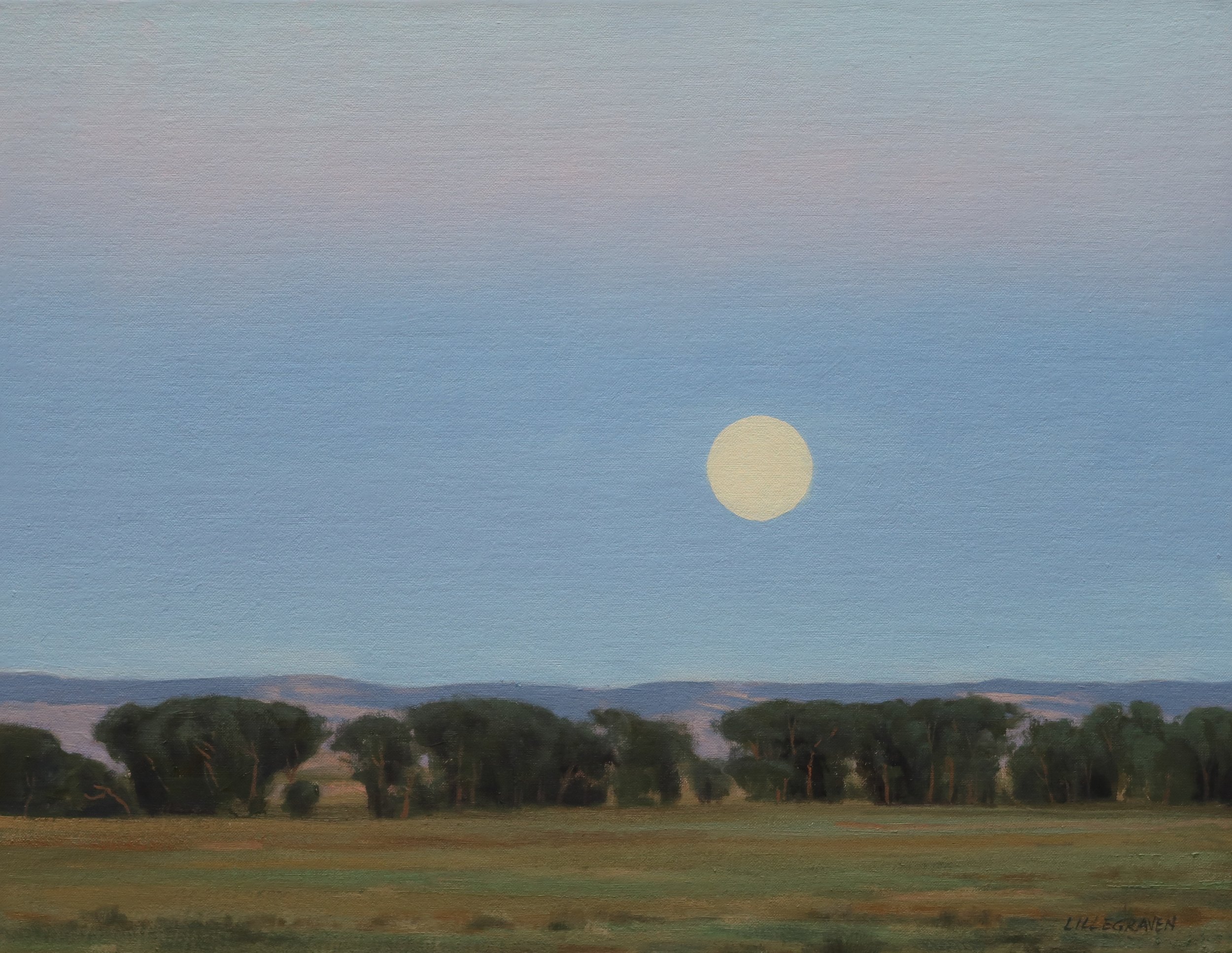 Full Moon Over the Laramie Range (2024) Oil on linen on panel 14" x 18" $2500